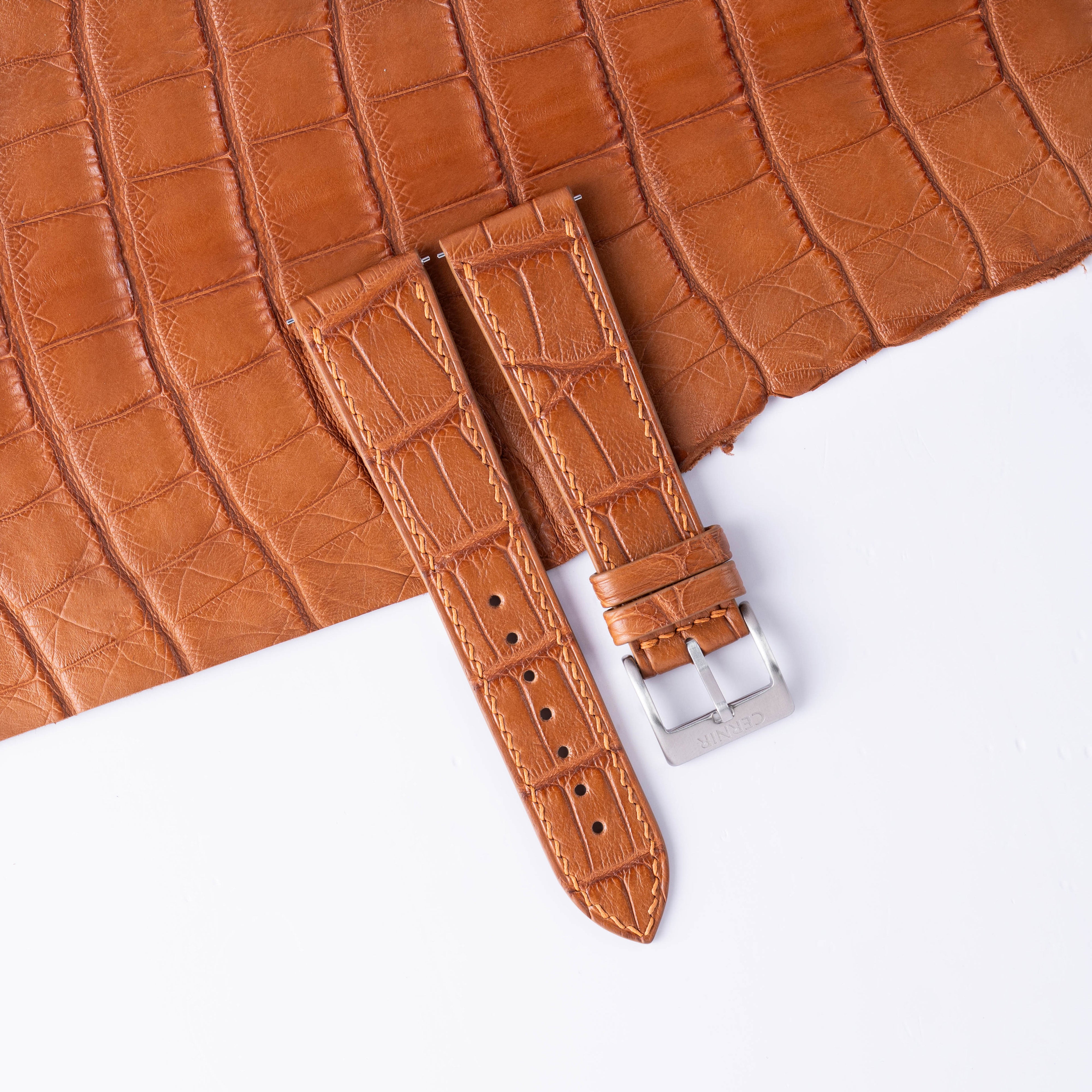 Golden Brown Alligator Leather Slim Watch Strap