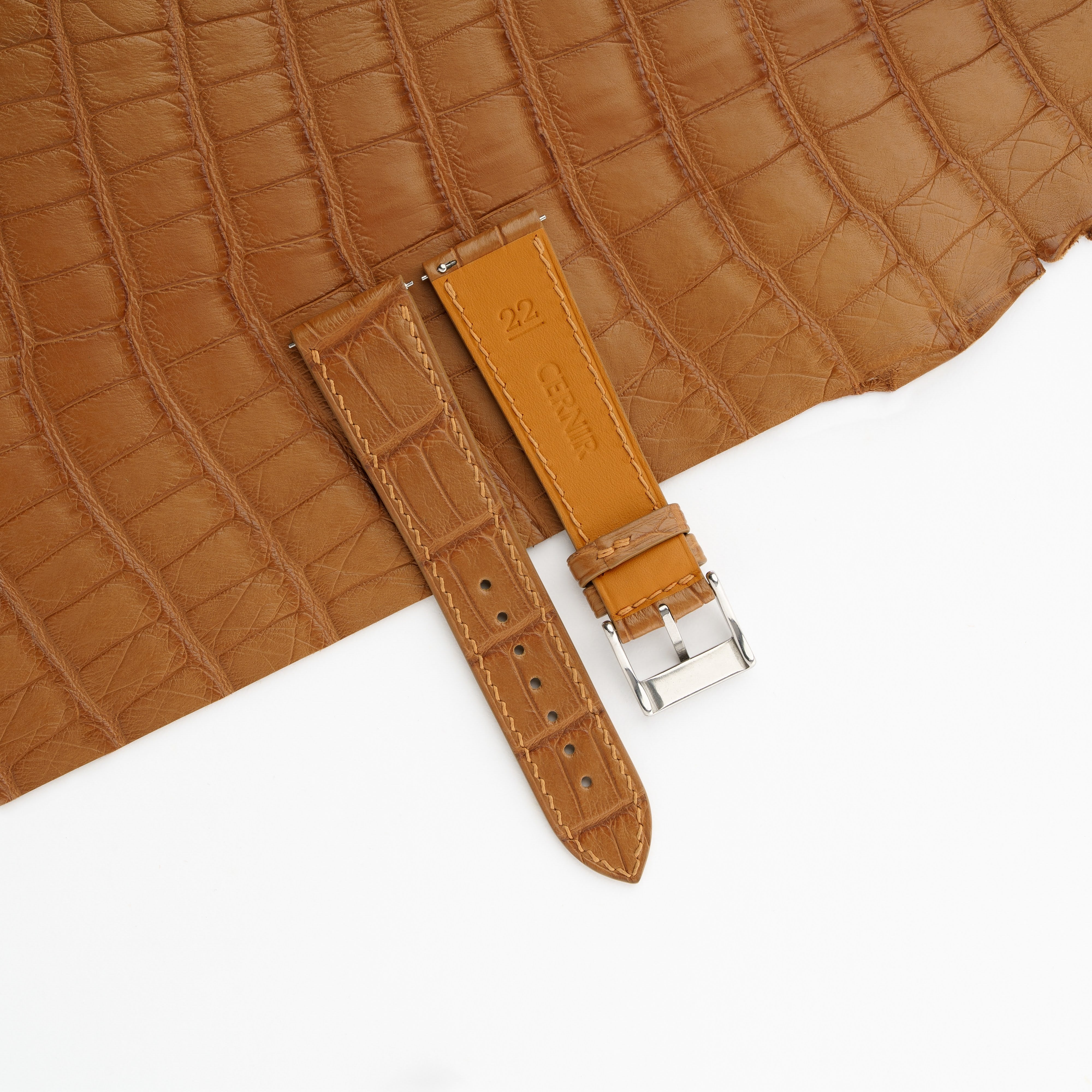 Golden Brown Alligator Leather Slim Watch Strap