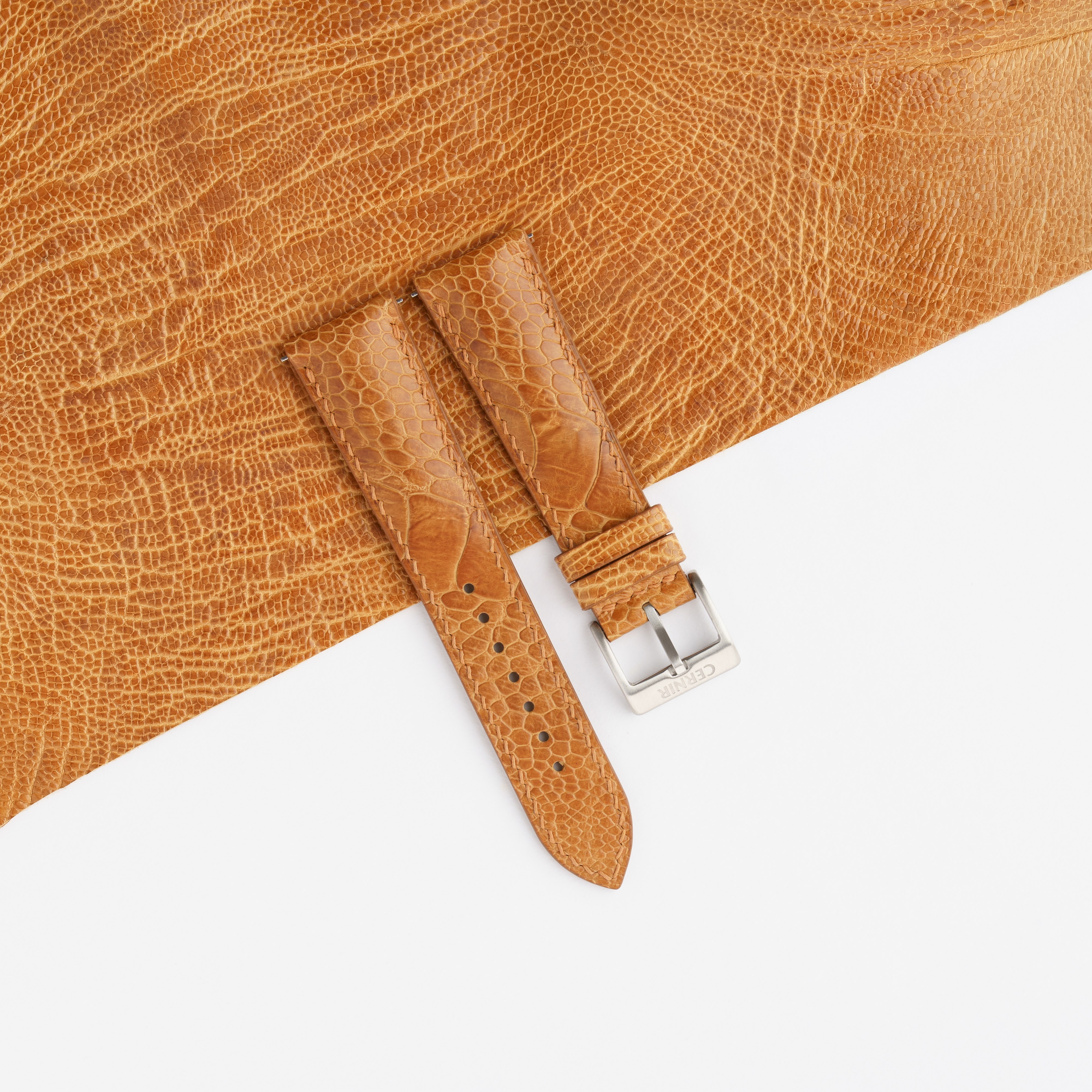 Golden Brown Ostrich Leather Padded Watch Strap
