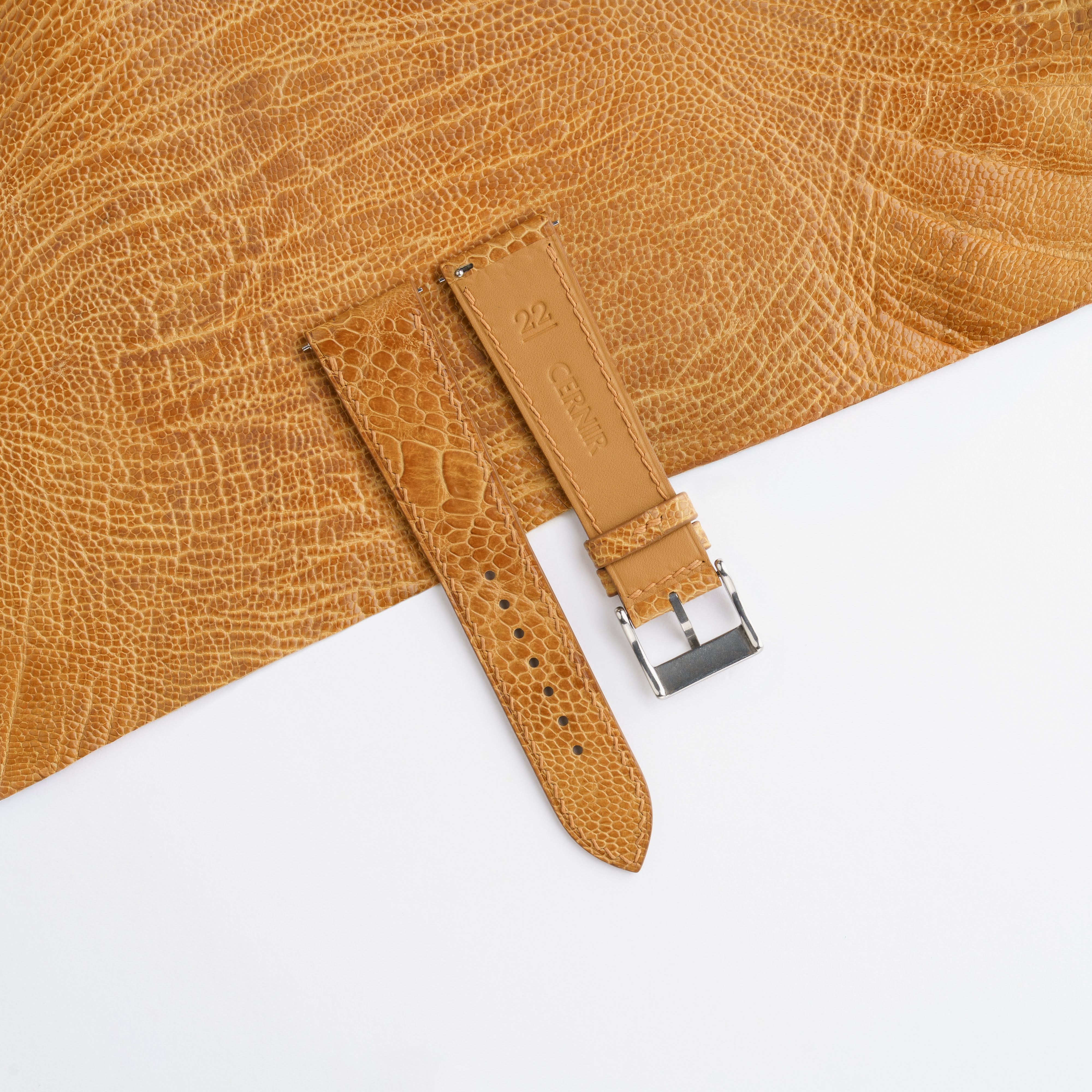 Golden Brown Ostrich Leather Slim Watch Strap