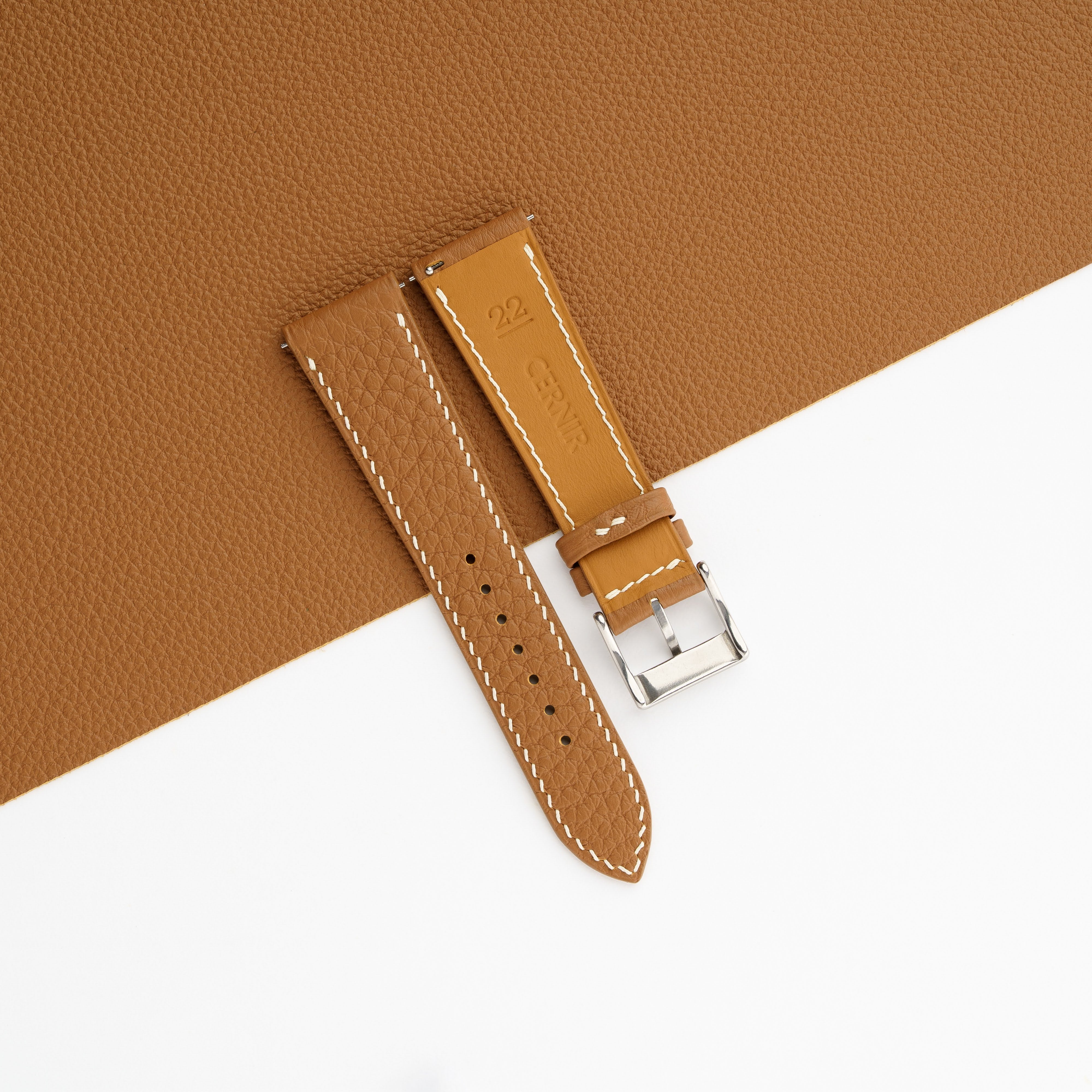 Golden Brown Togo Leather Slim Watch Strap