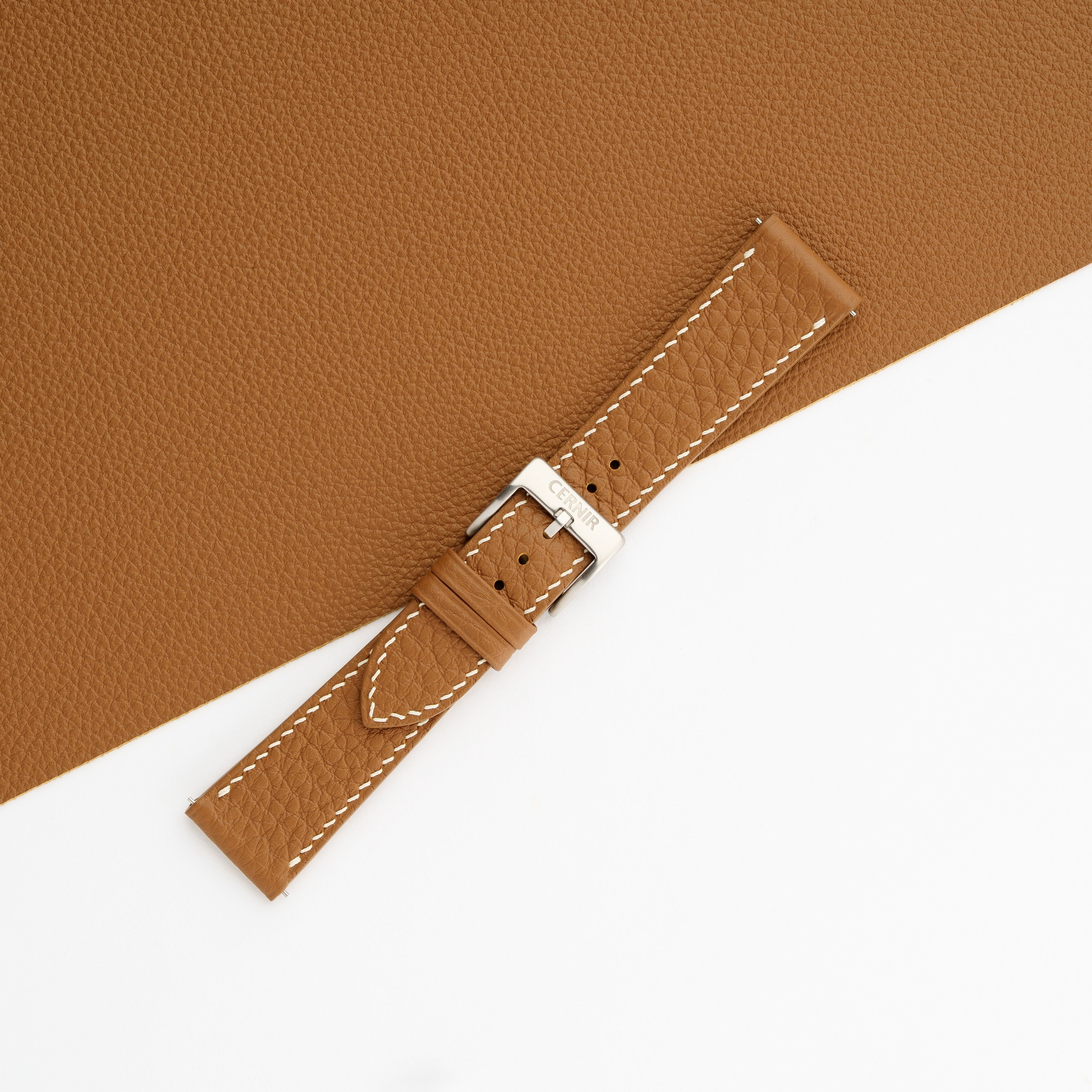 Golden Brown Togo Leather Slim Watch Strap