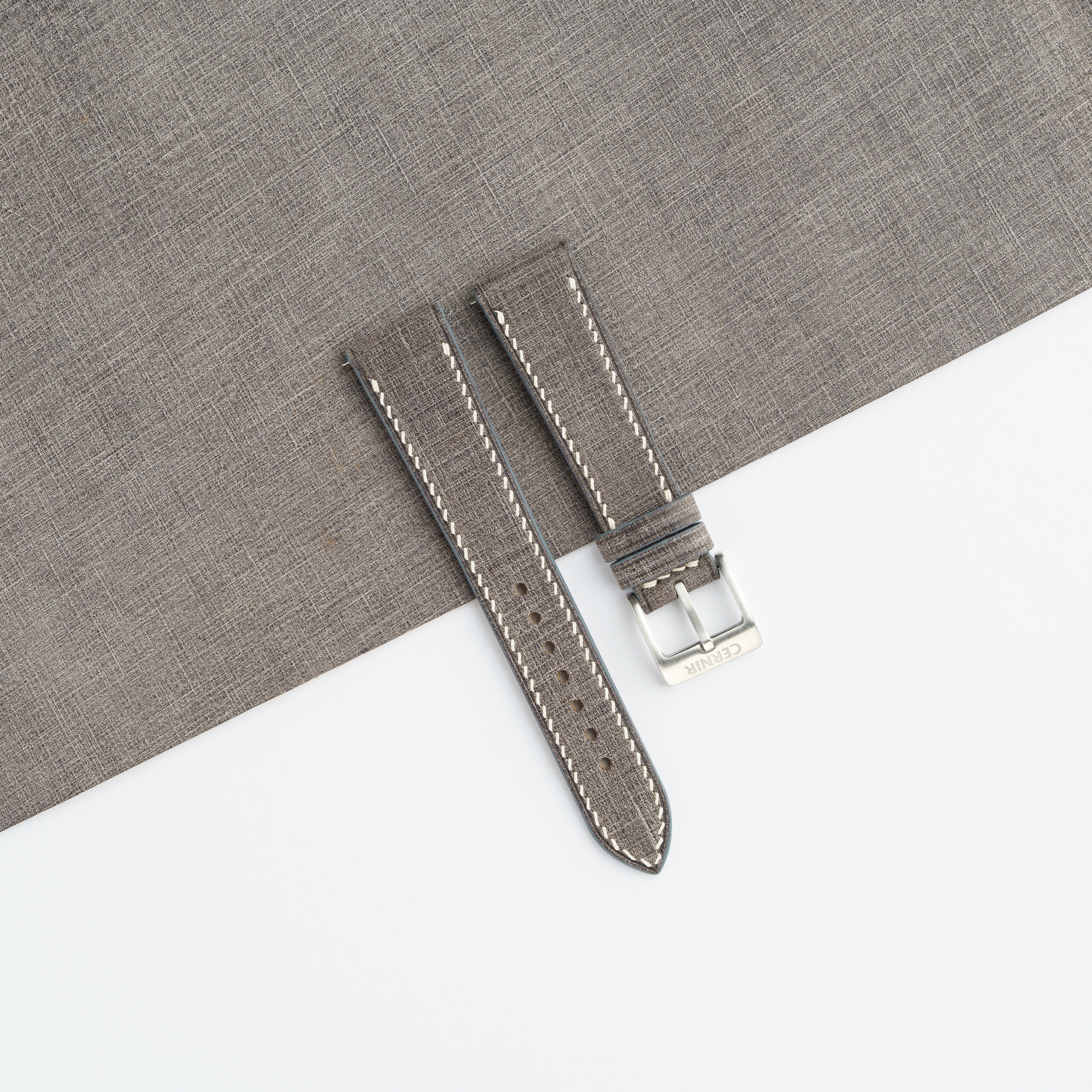 Grey Babele Leather Slim Watch Strap
