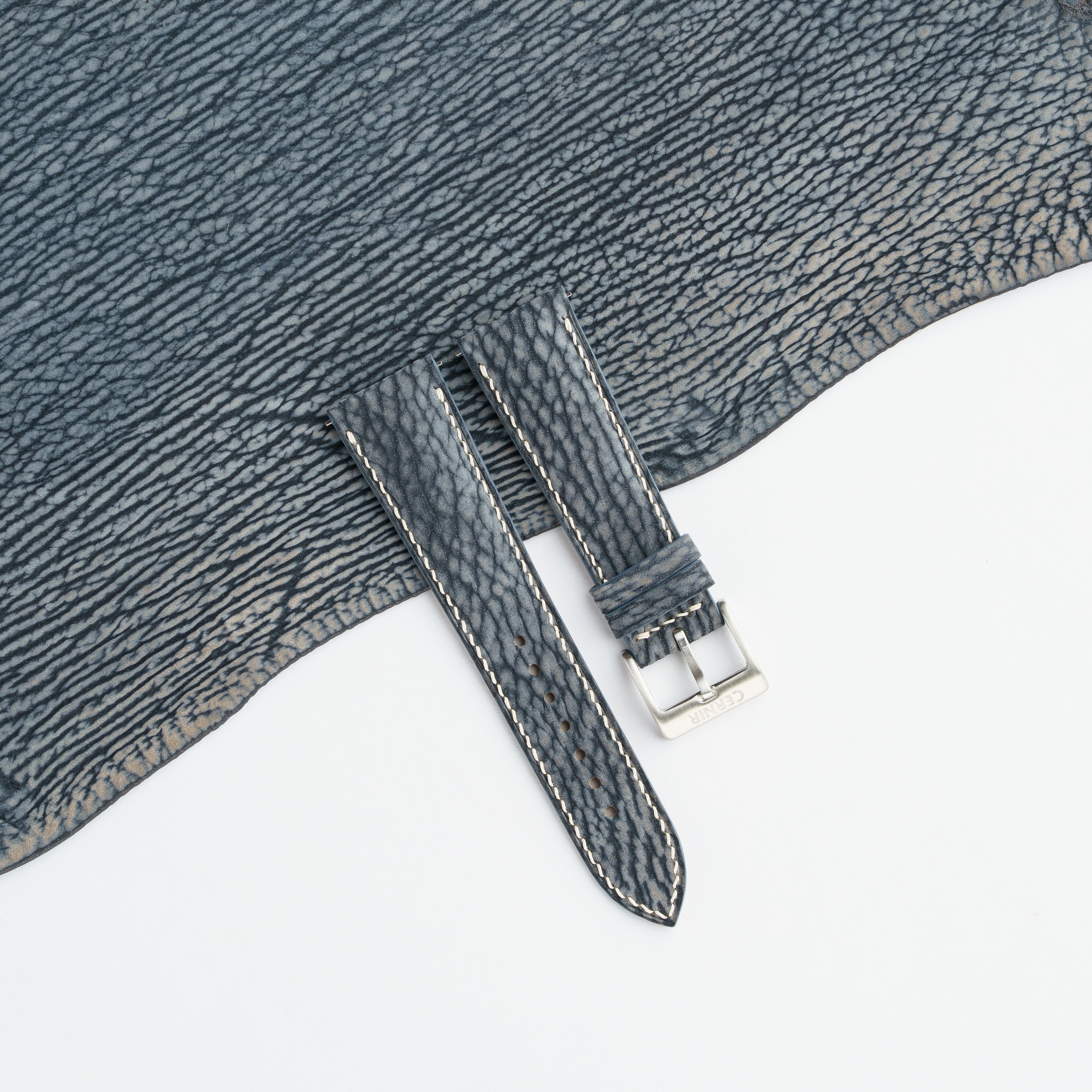 Grey Blue Shark Leather Padded Watch Strap