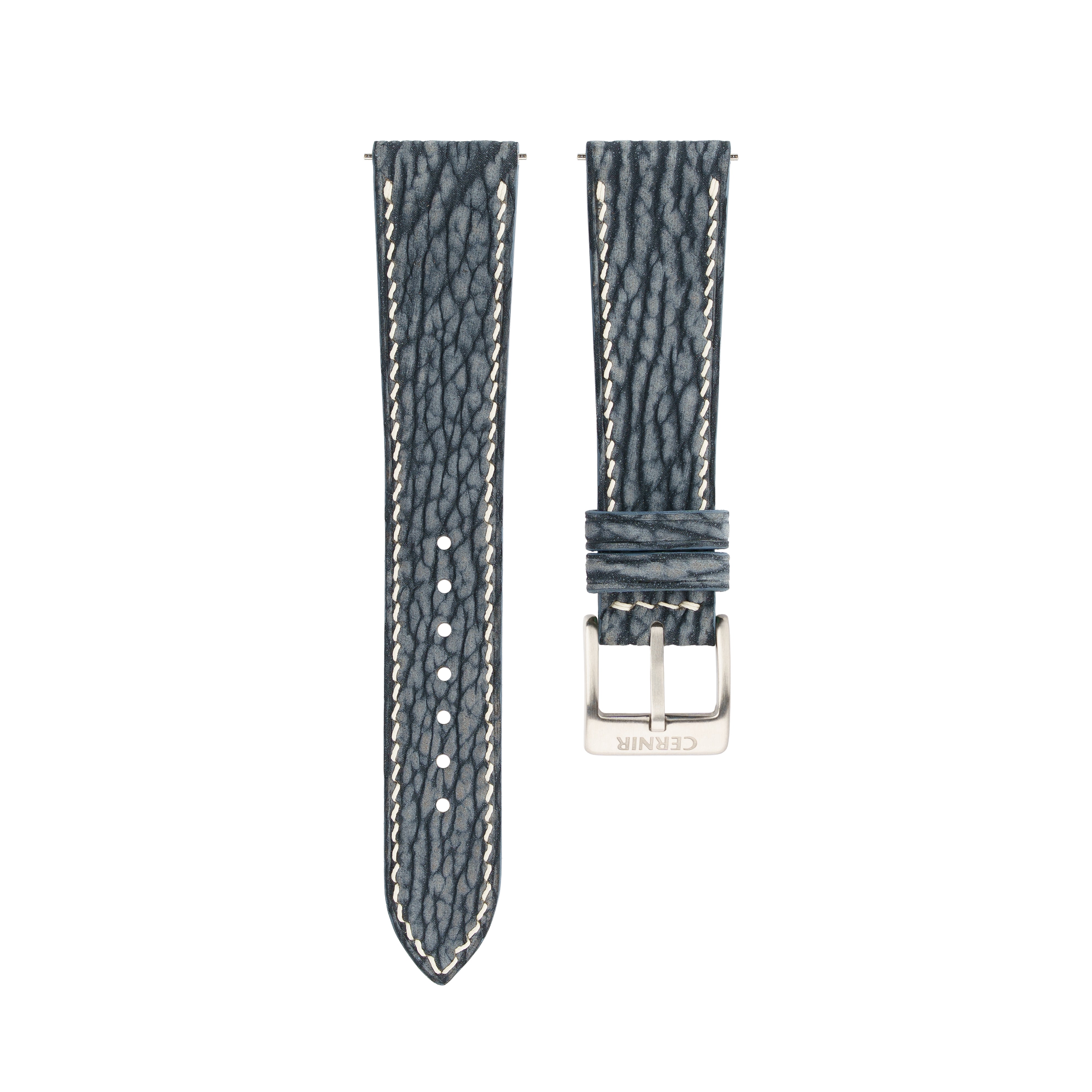 Grey Blue Shark Leather Slim Watch Strap