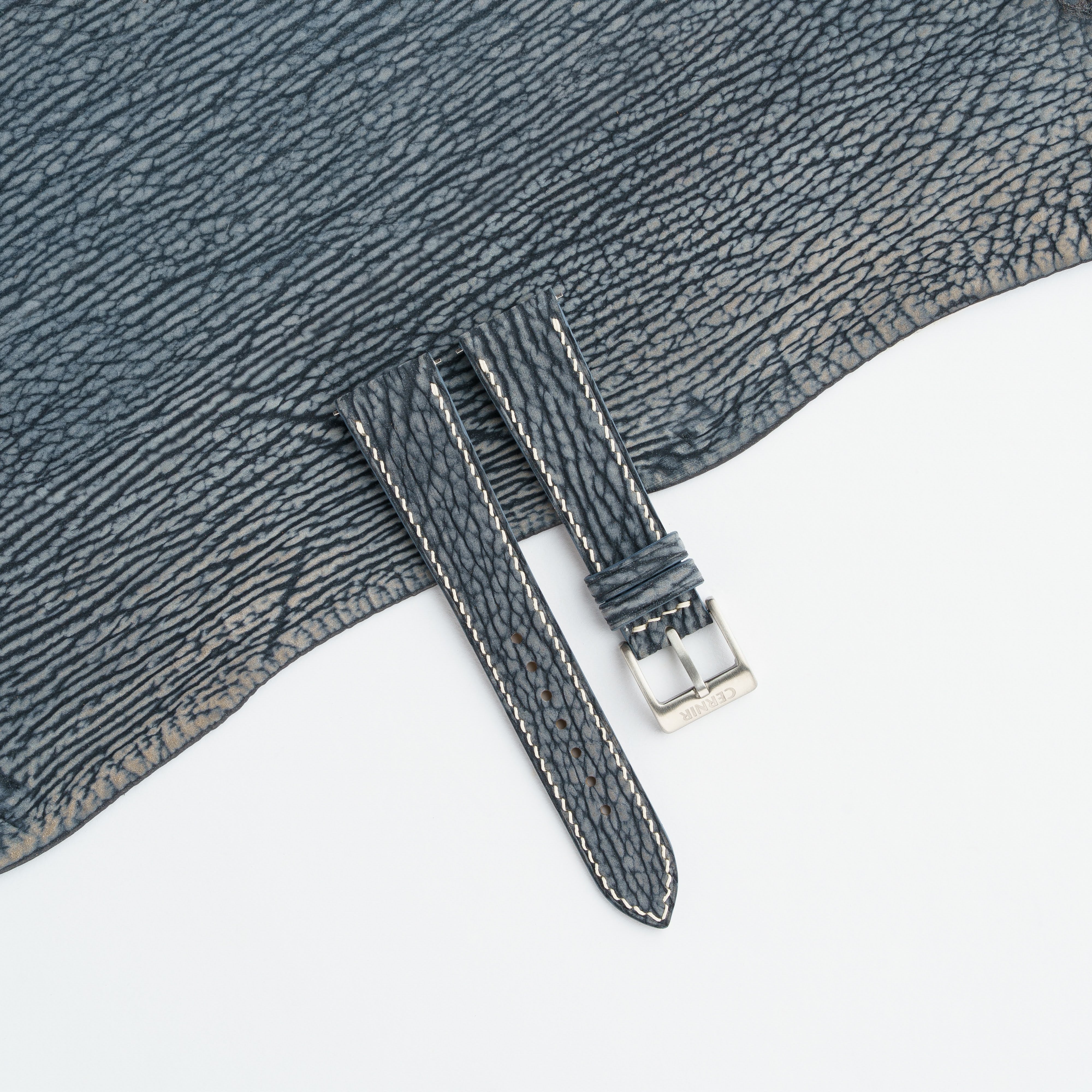 Grey Blue Shark Leather Slim Watch Strap