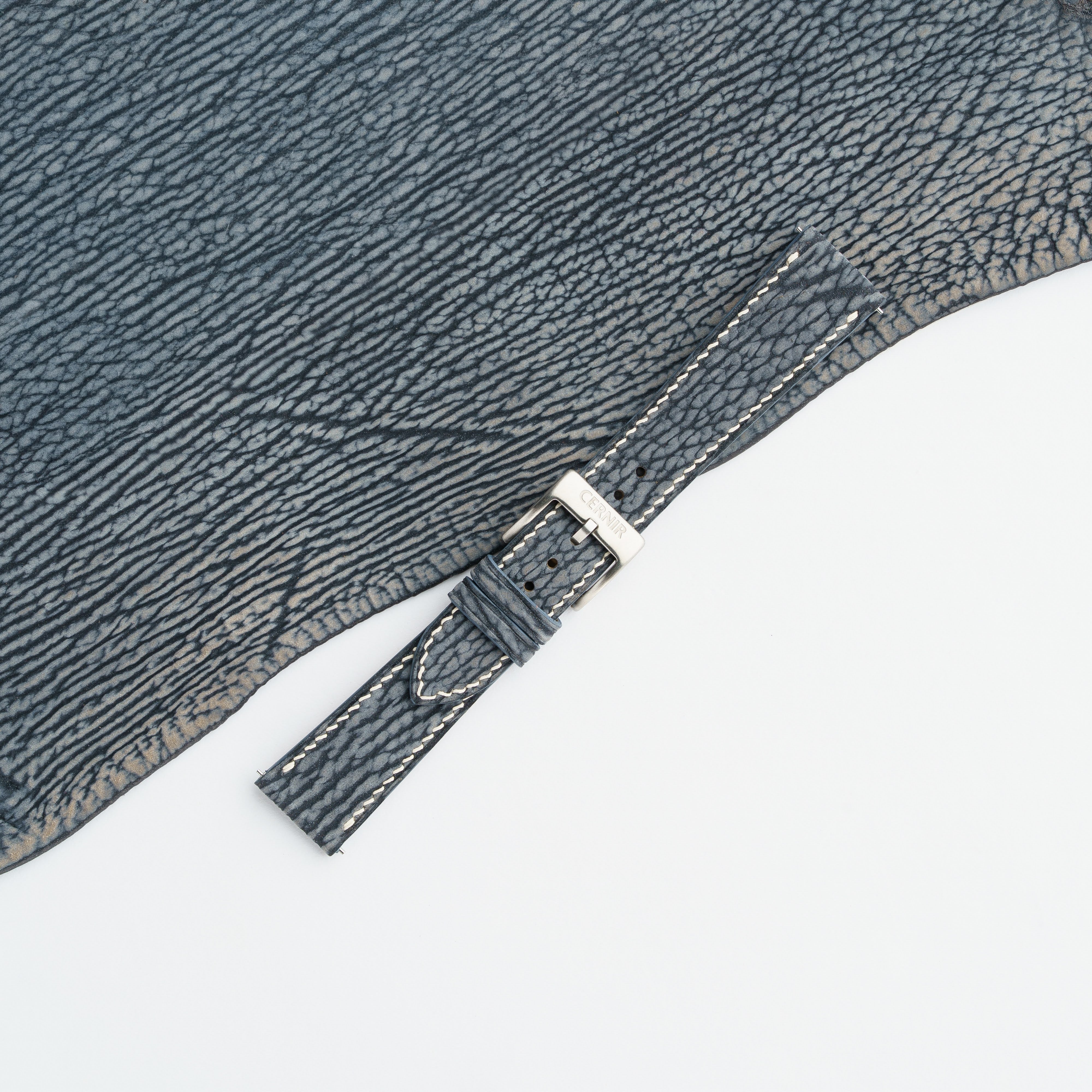 Grey Blue Shark Leather Slim Watch Strap
