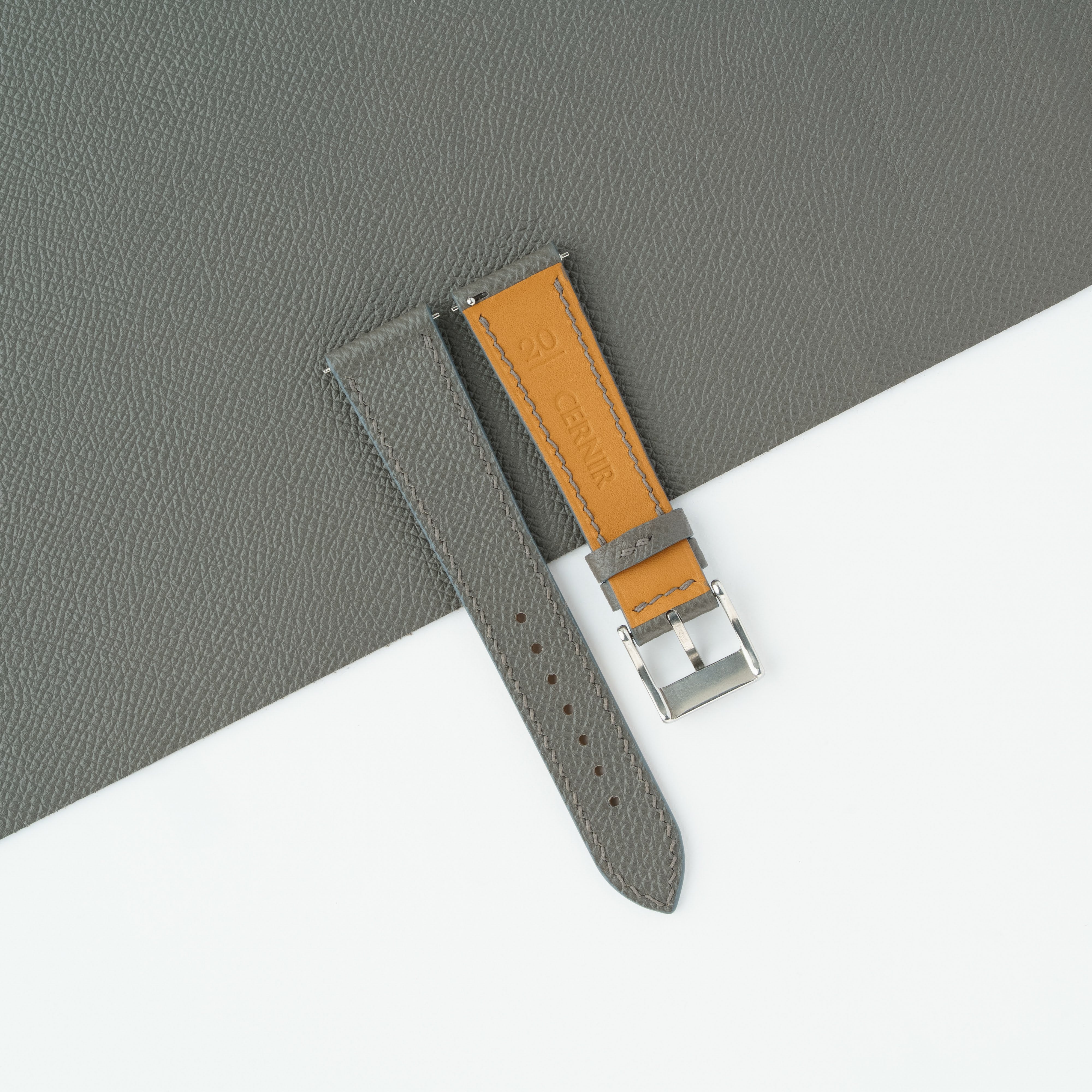 Grey Epsom Leather Slim Watch Strap