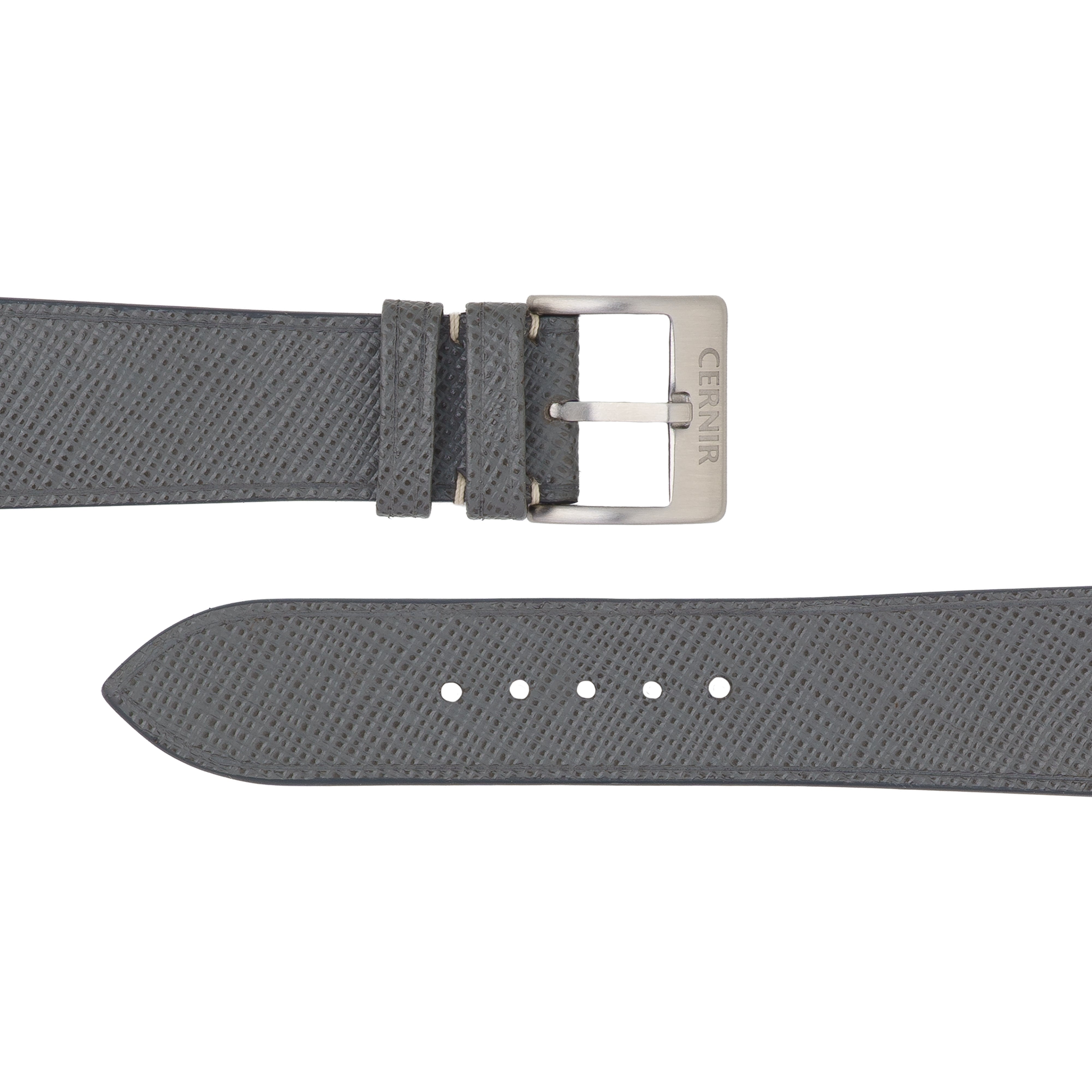 Grey Saffiano Leather Slim Watch Strap - Stitchless