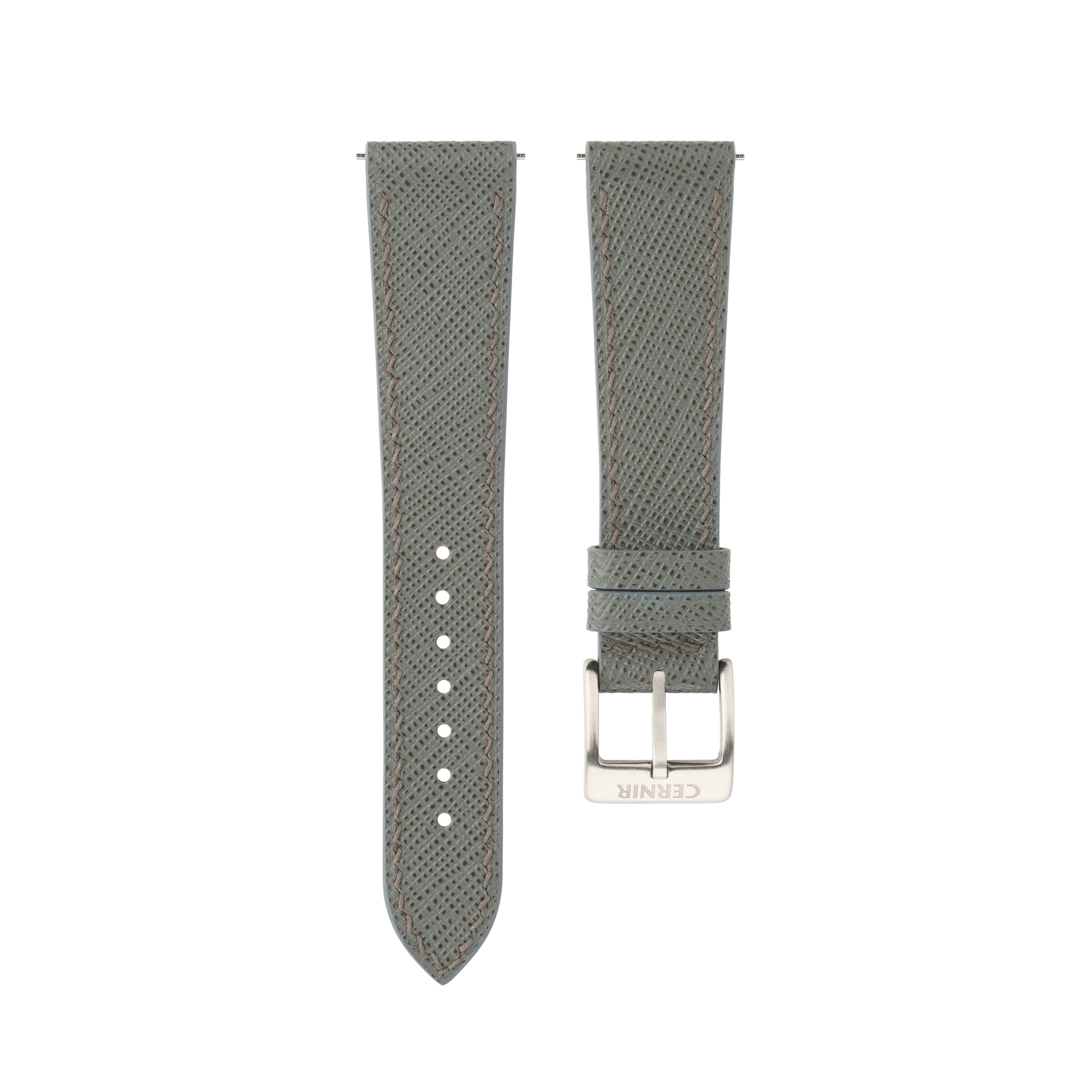 Grey Saffiano Leather Slim Watch Strap by Cernir