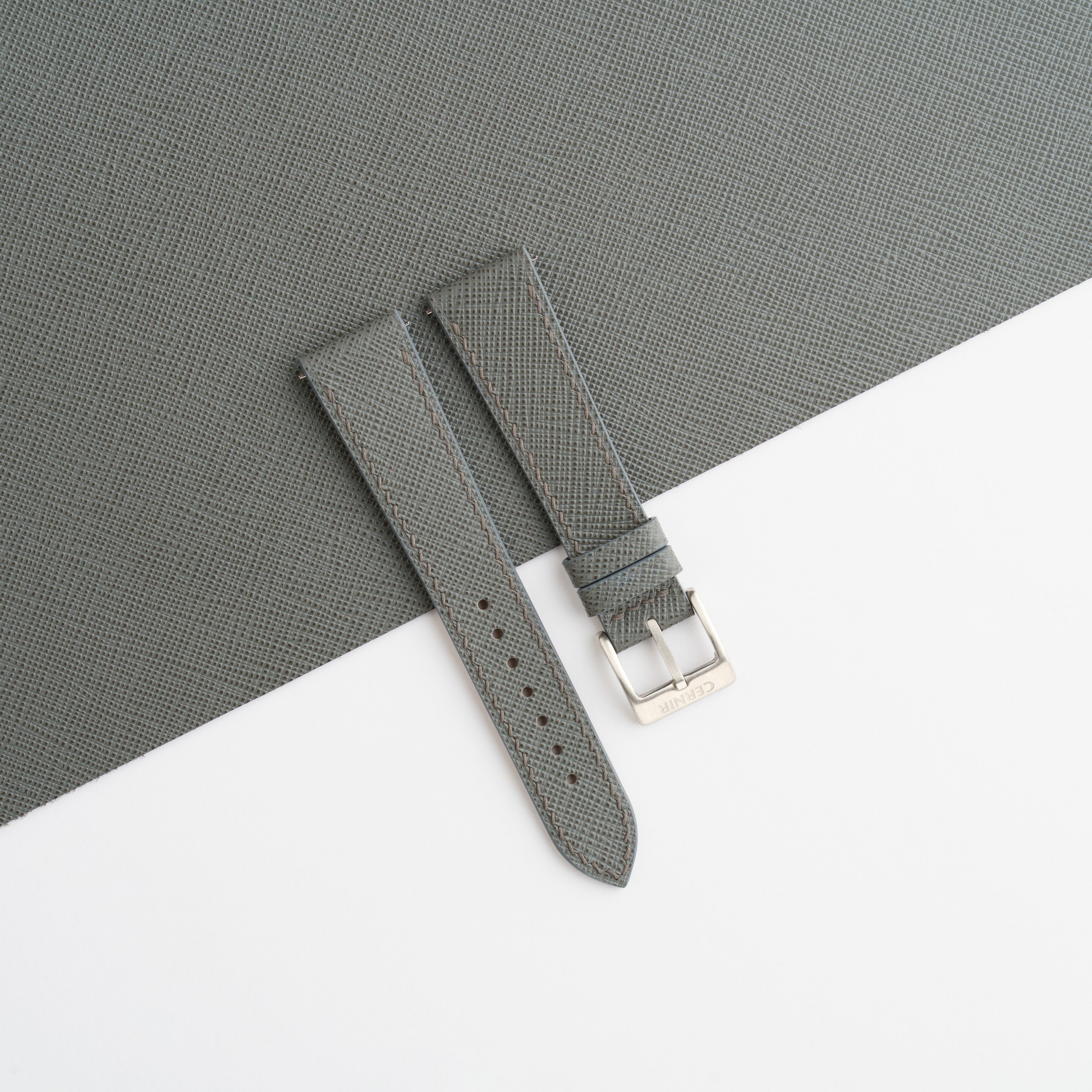 Grey Saffiano Leather Slim Watch Strap by Cernir