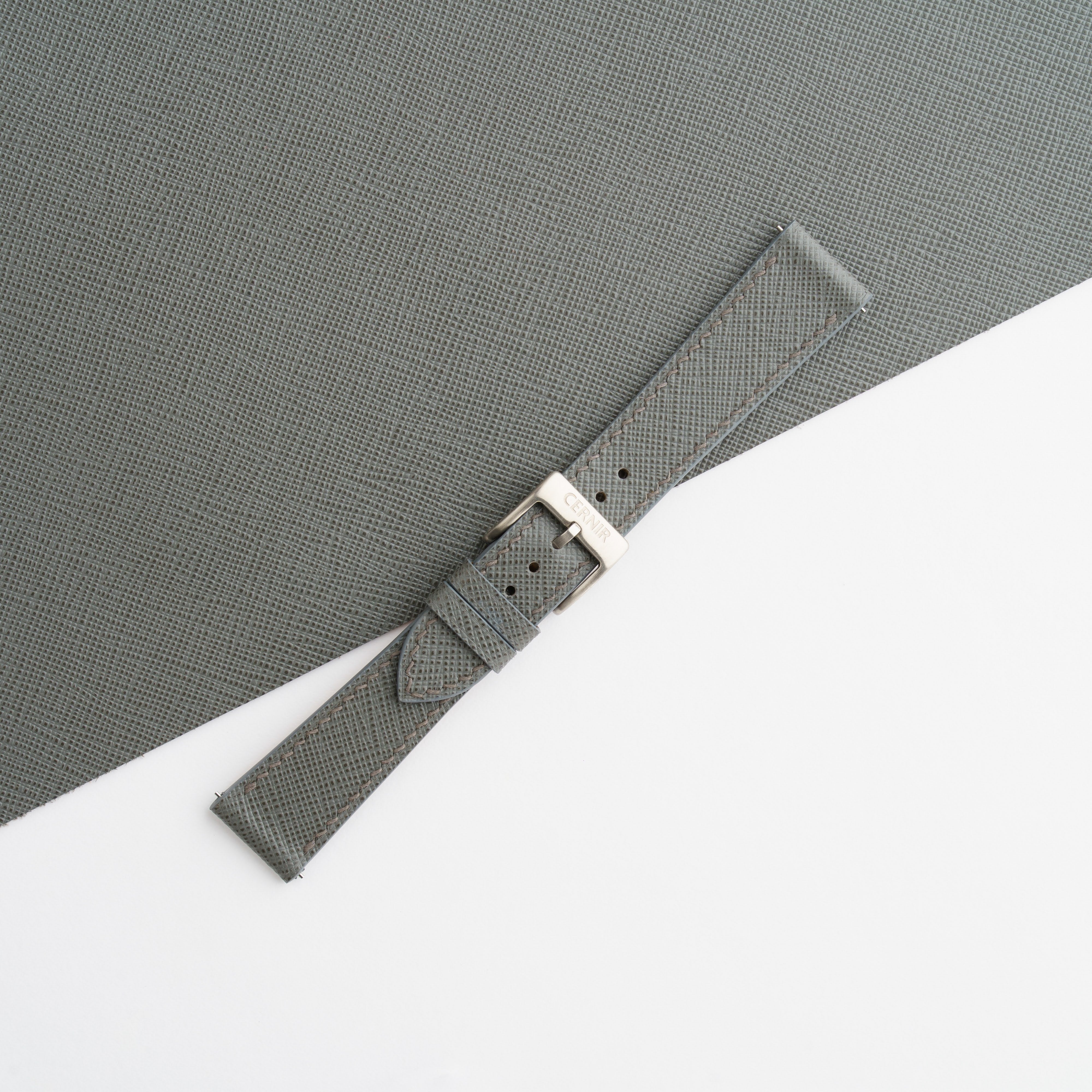 Grey Saffiano Leather Slim Watch Strap by Cernir