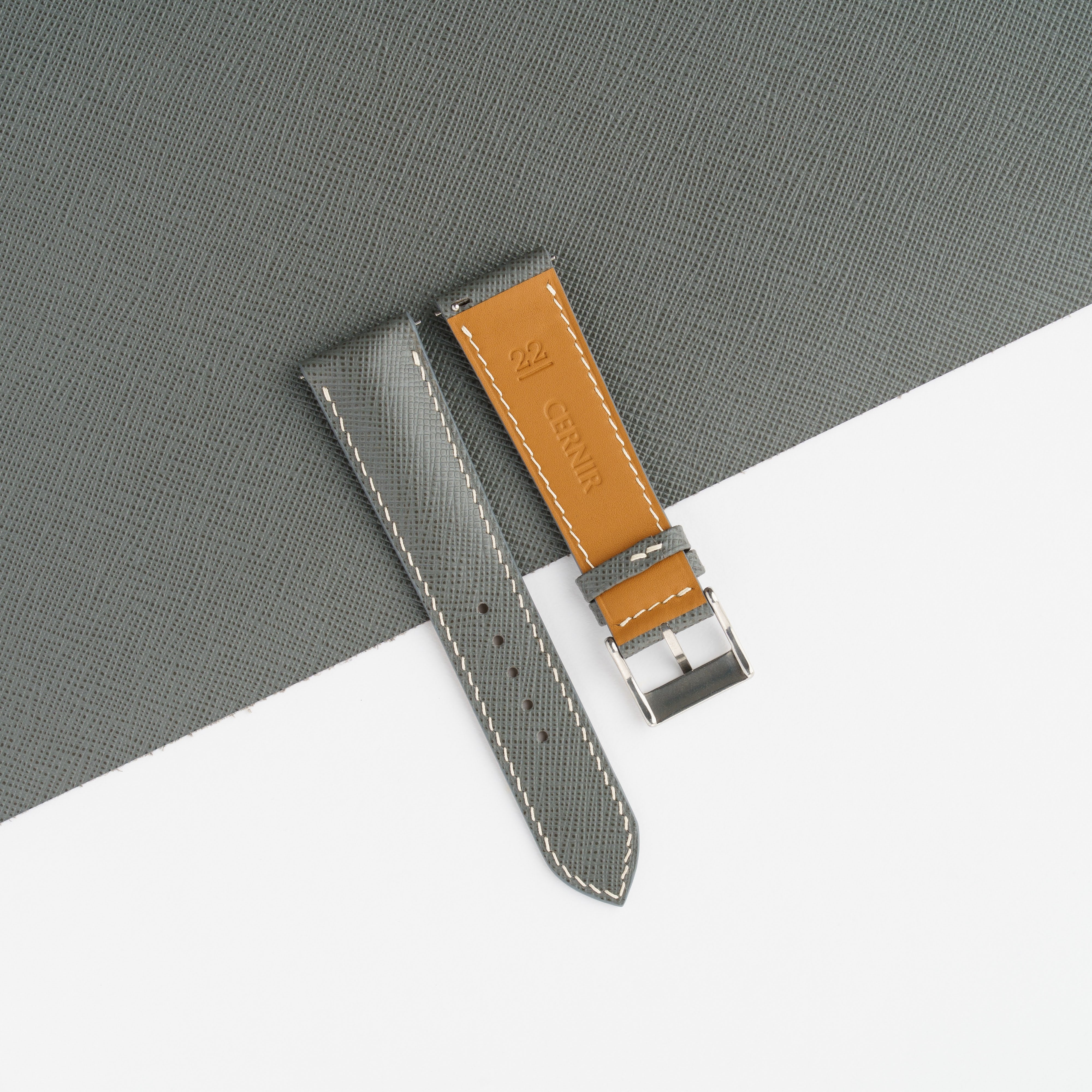 Grey Saffiano Leather Padded Watch Strap