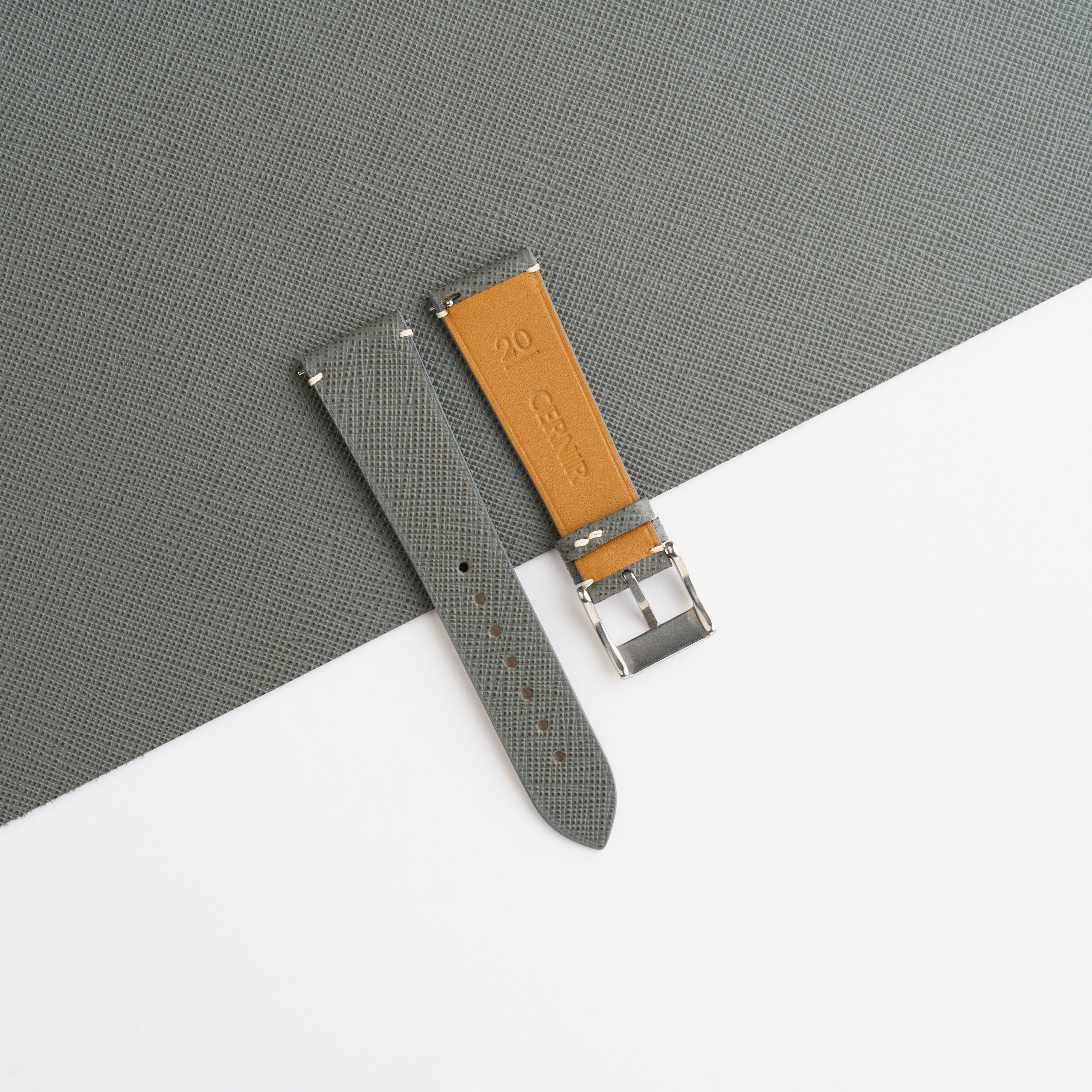 Grey Saffiano Leather Stitchless Watch Strap