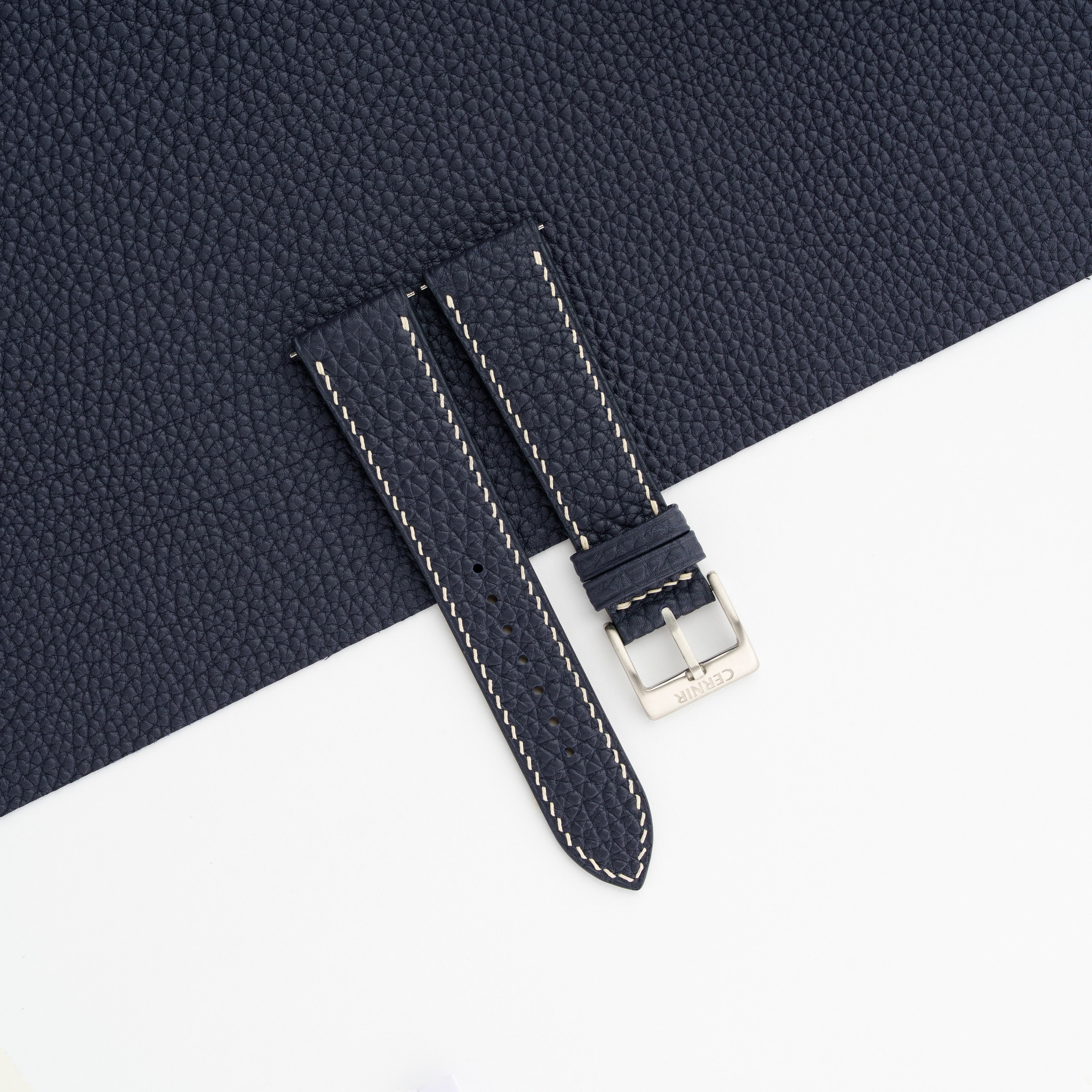 Navy Blue Togo Leather Slim Watch Strap