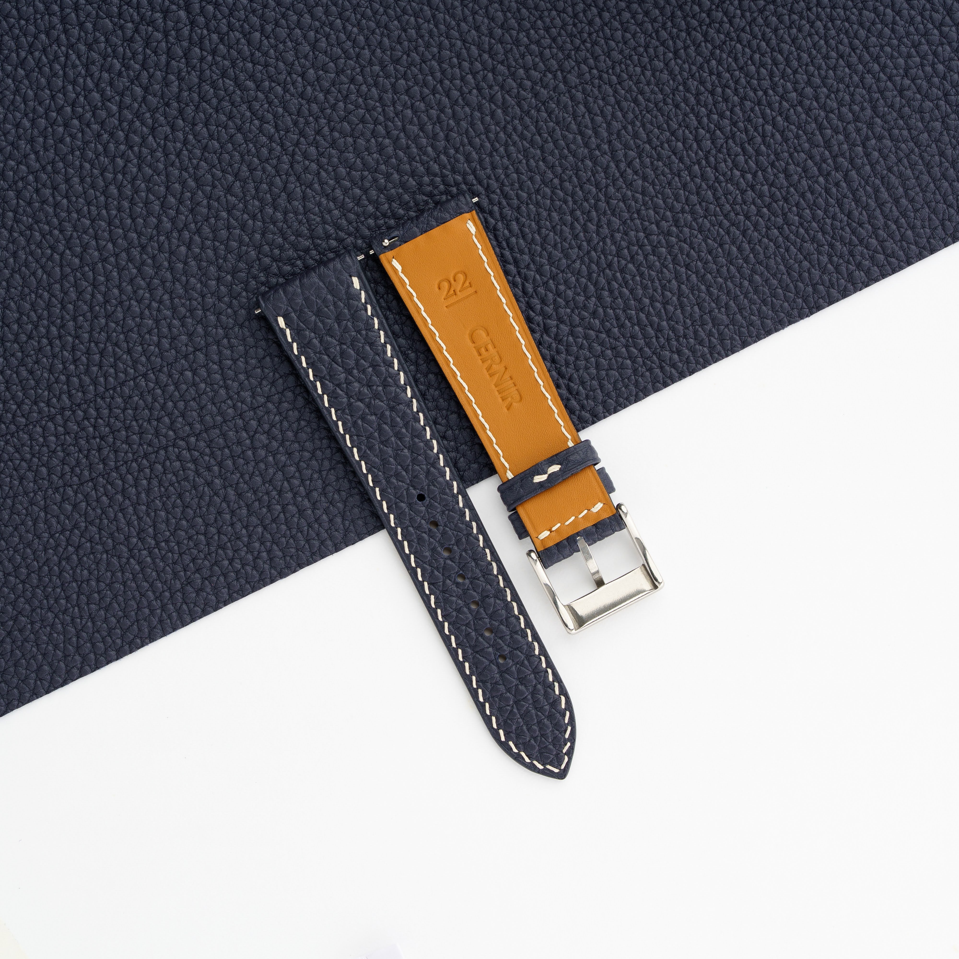 Navy Blue Togo Leather Slim Watch Strap