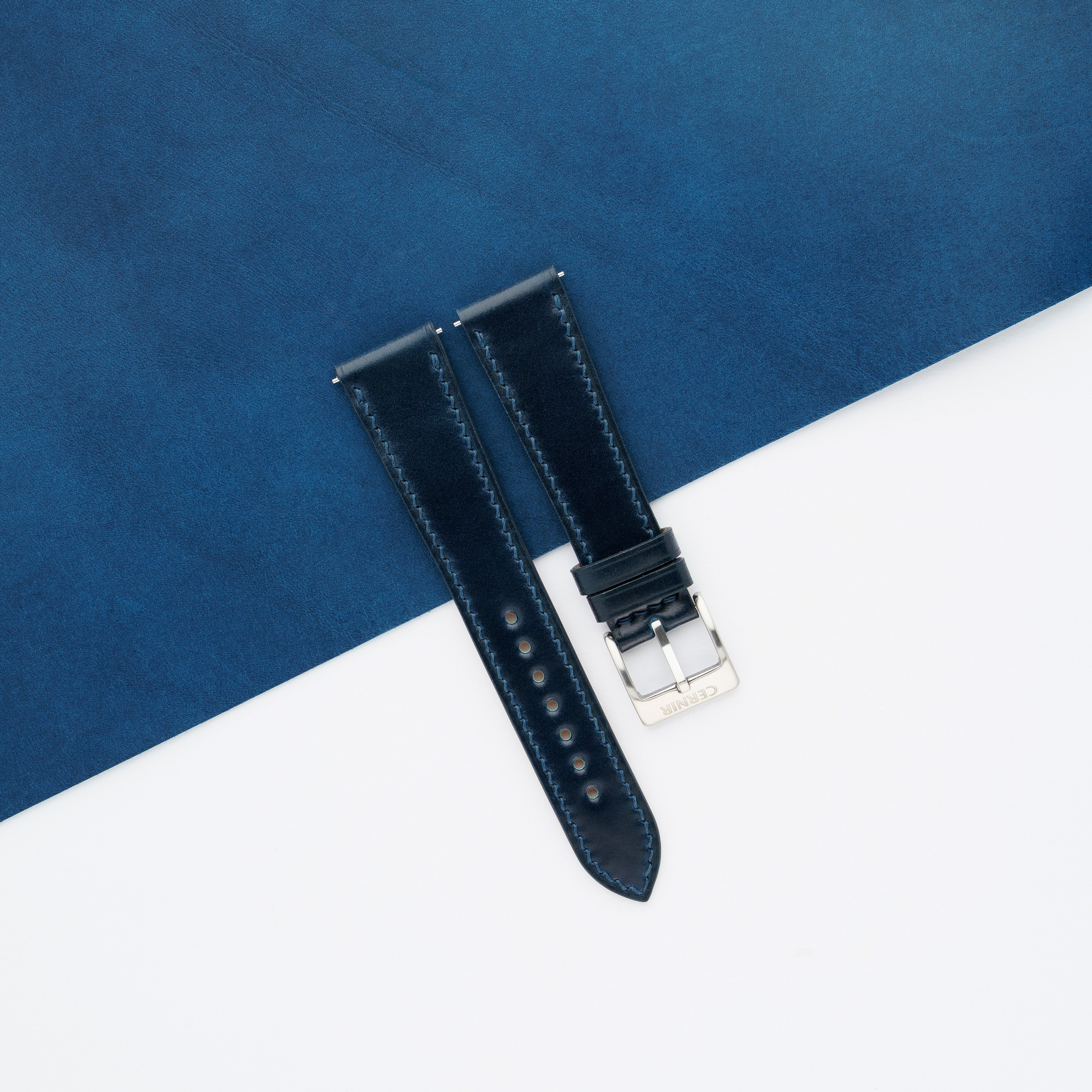Navy Shell Cordovan Leather Slim Watch Strap