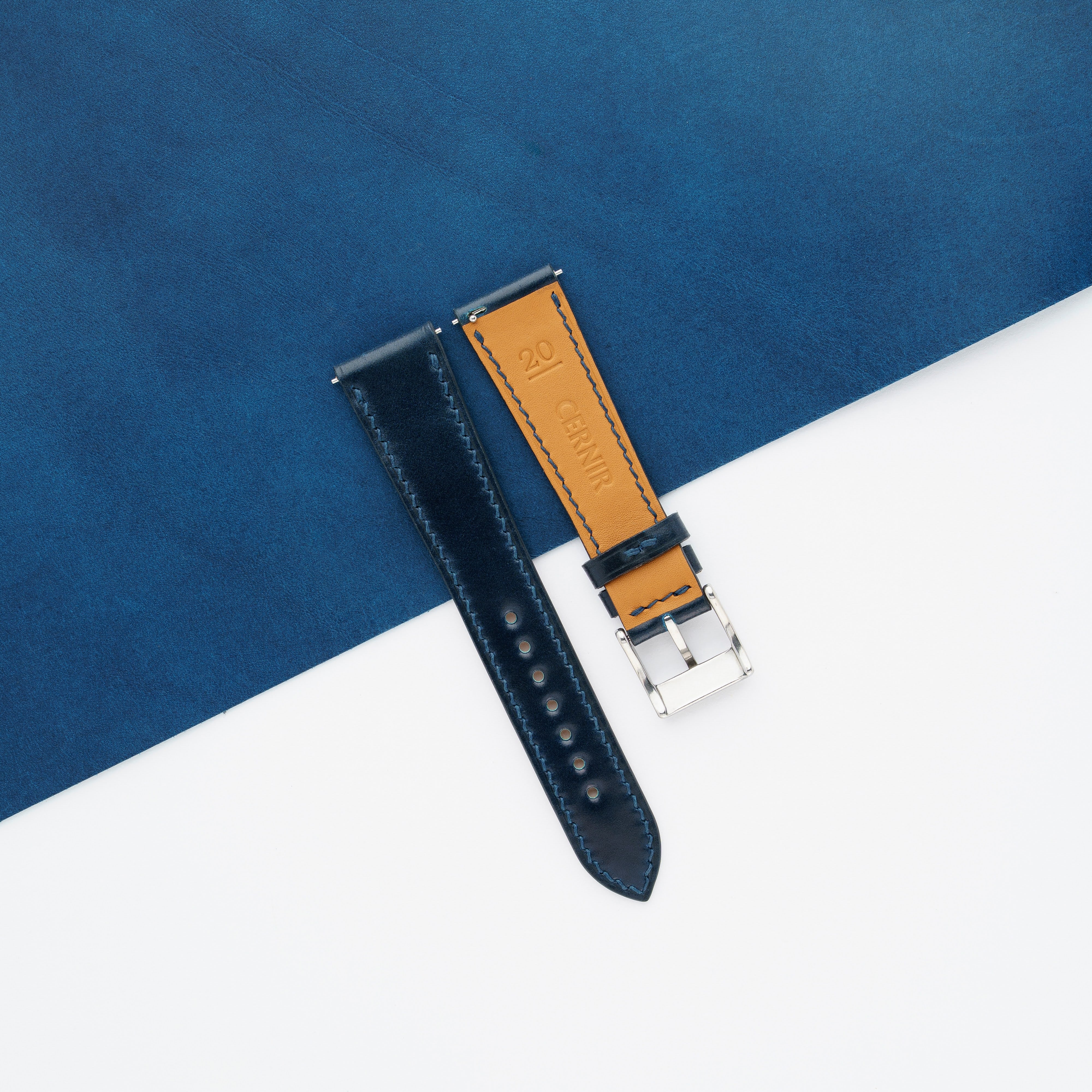 Navy Shell Cordovan Leather Slim Watch Strap