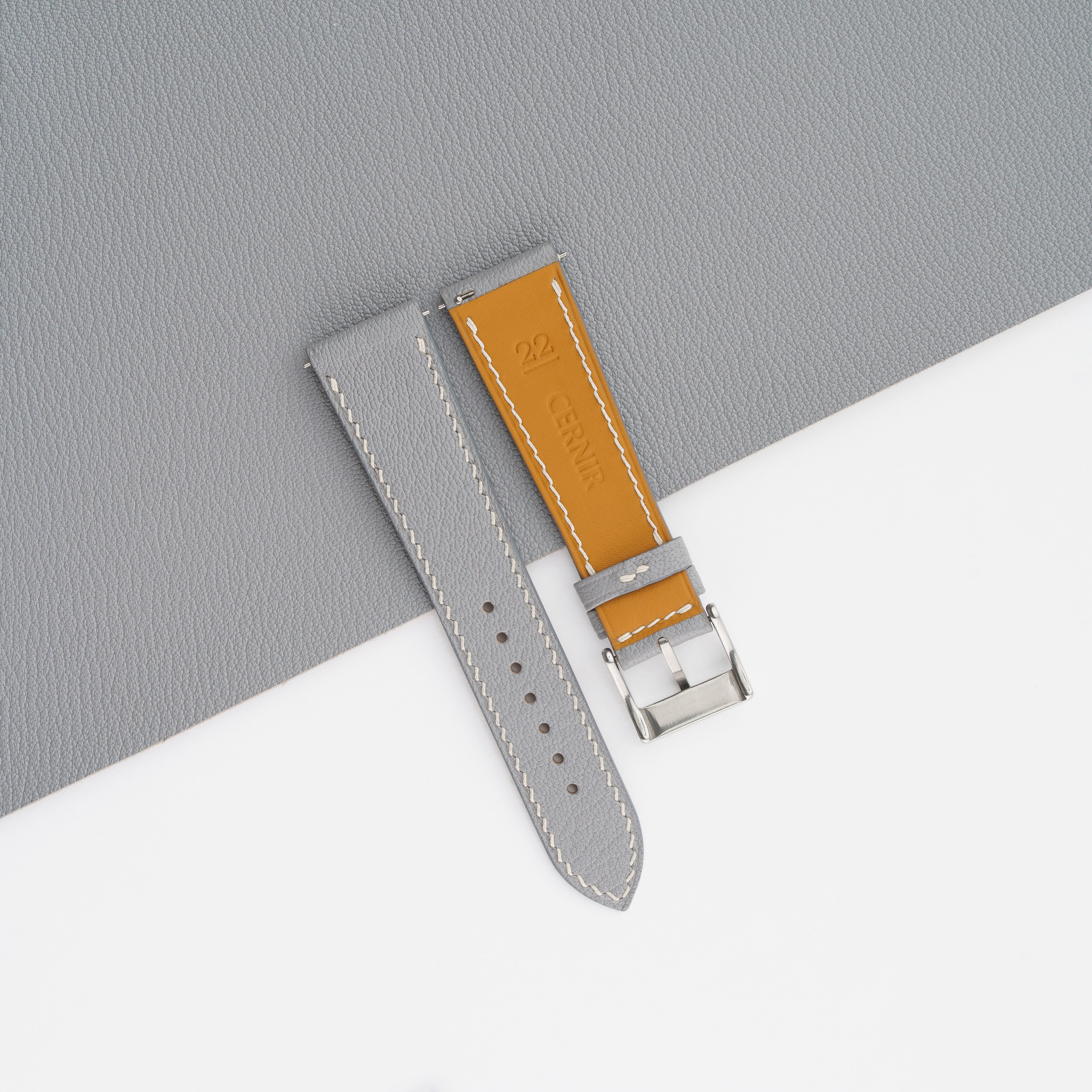 Light Grey Alran Chevre Sully Leather Slim Watch Strap