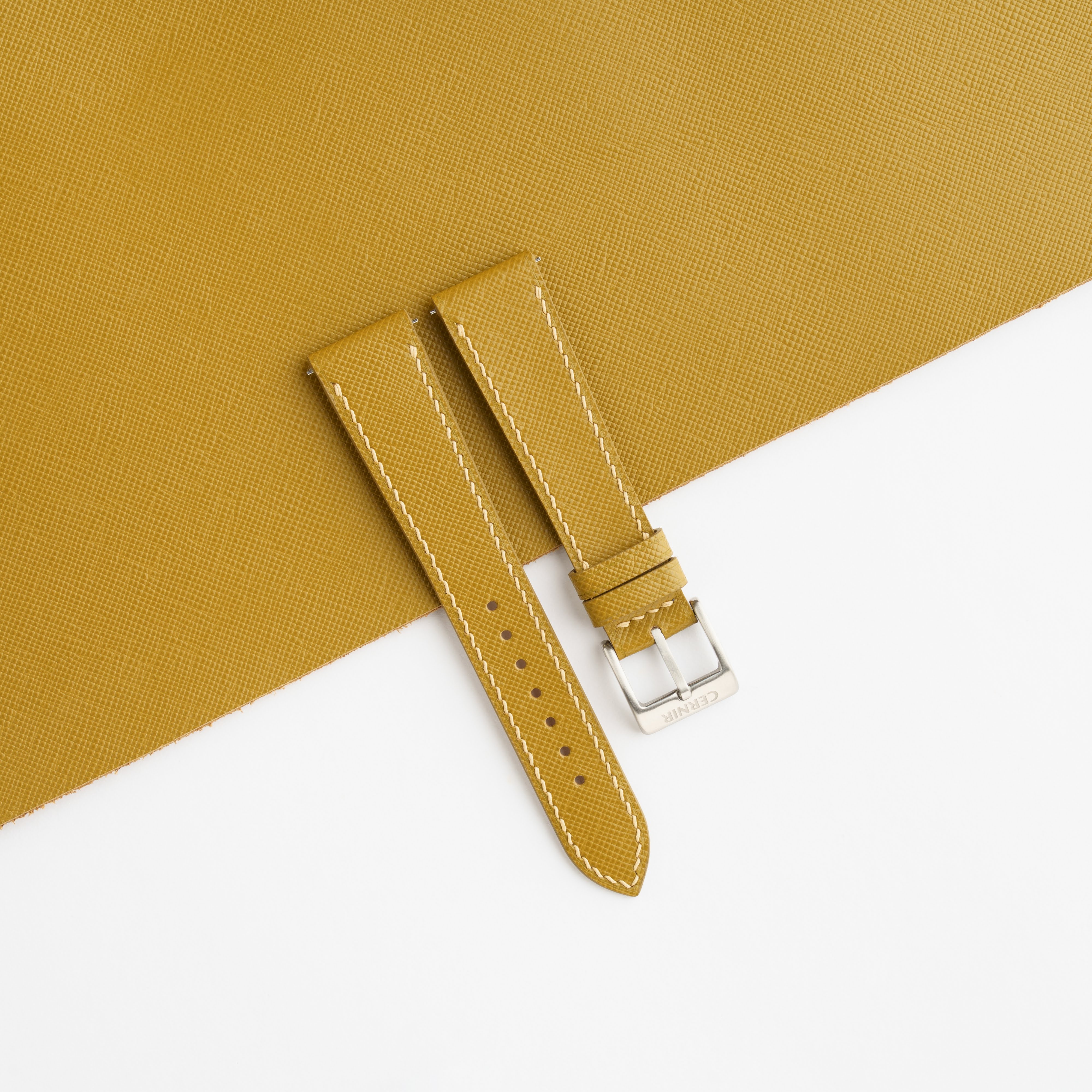 Mustard Yellow Saffiano Leather Slim Watch Strap by Cernir