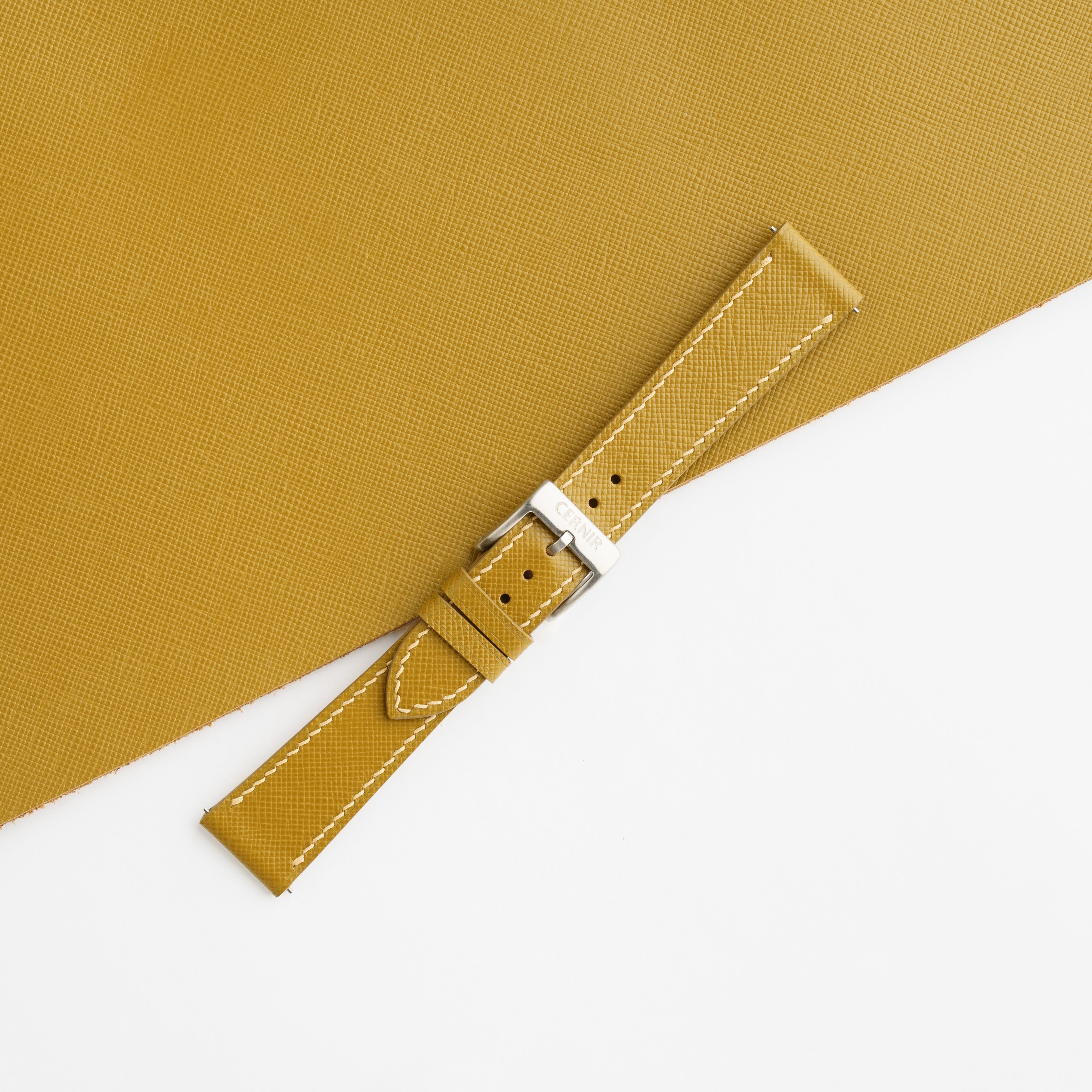 Mustard Yellow Saffiano Leather Slim Watch Strap by Cernir