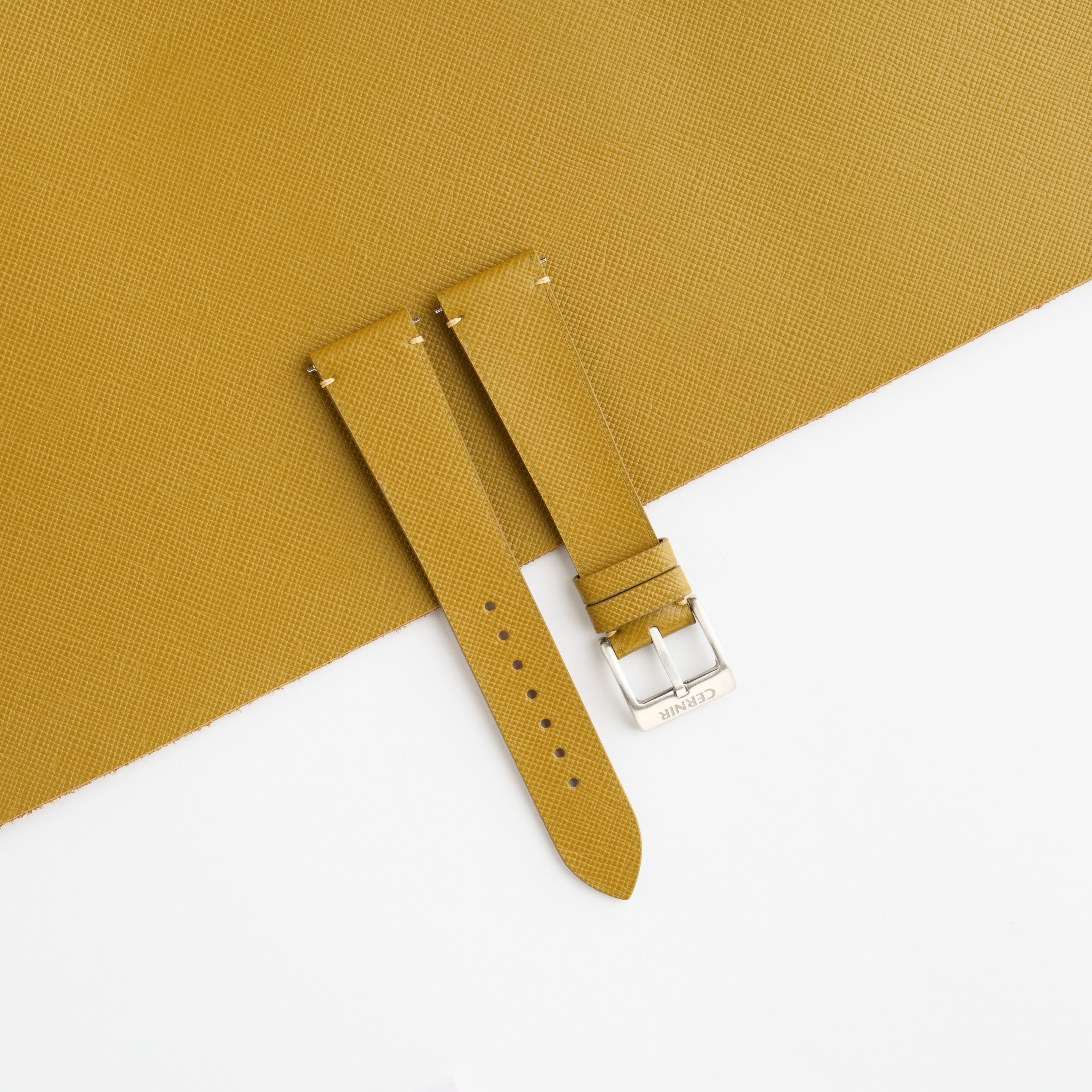 Mustard Yellow Saffiano Leather Stitchless Watch Strap