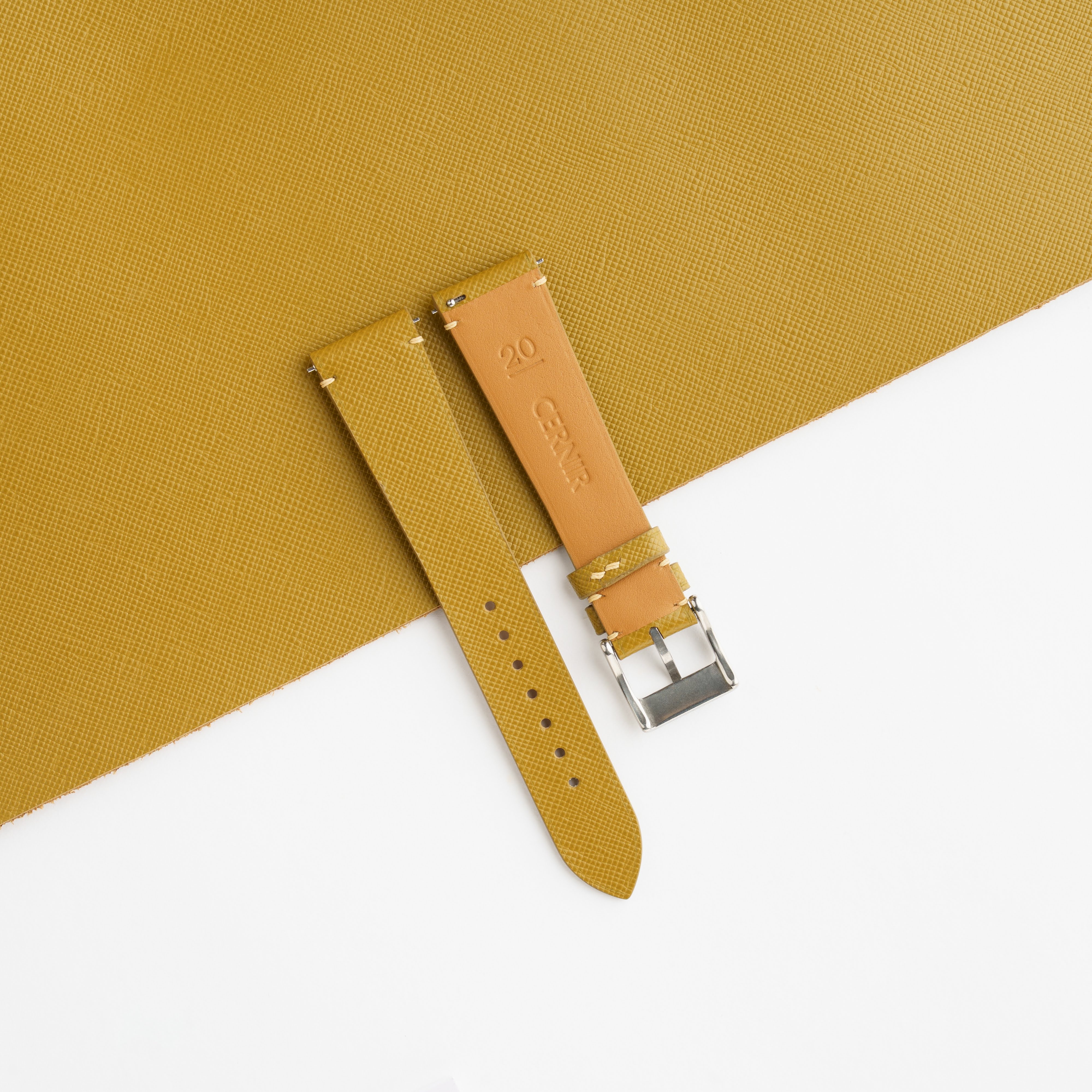 Mustard Yellow Saffiano Leather Stitchless Watch Strap