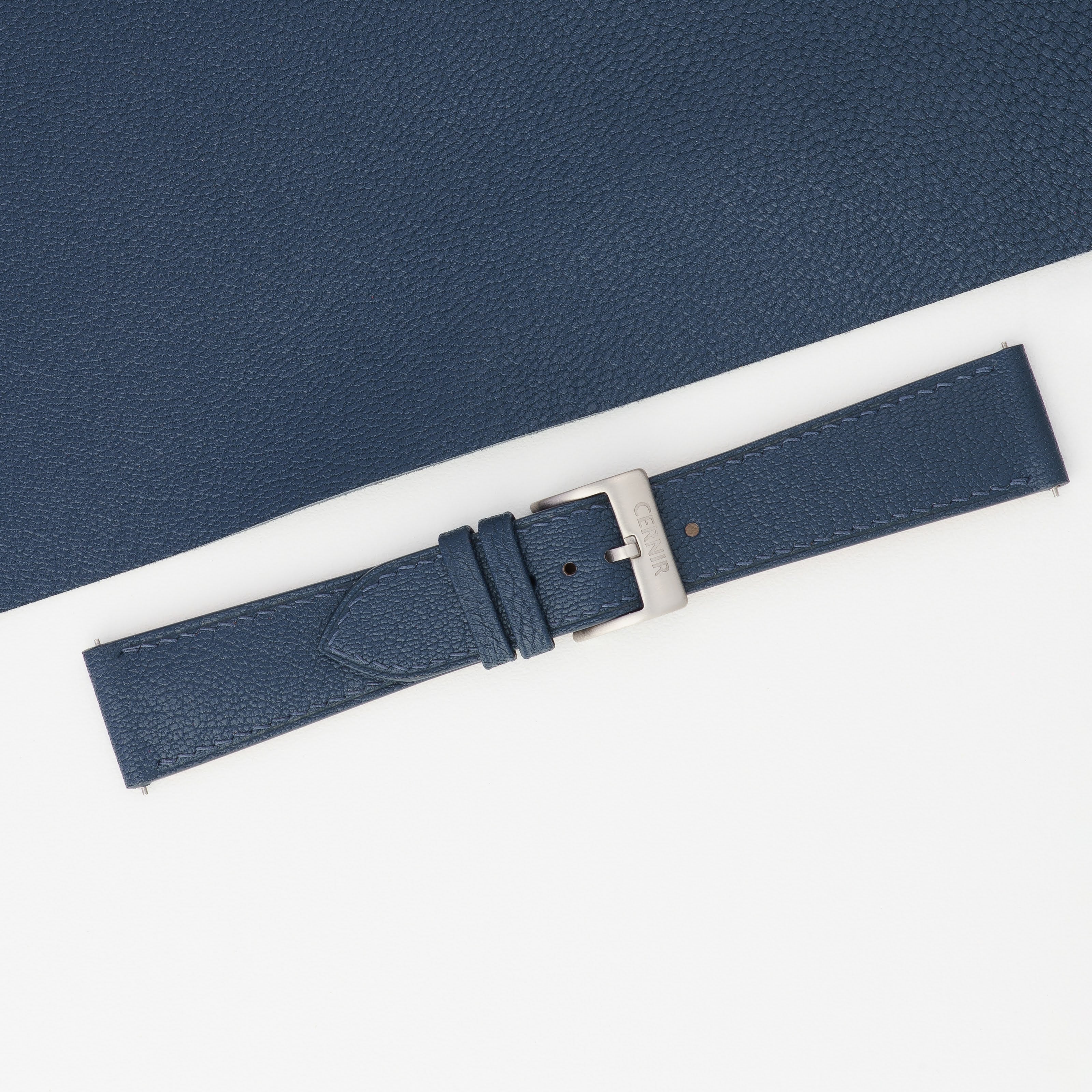 Navy Blue Alran Chevre Sully Leather Slim Watch Strap