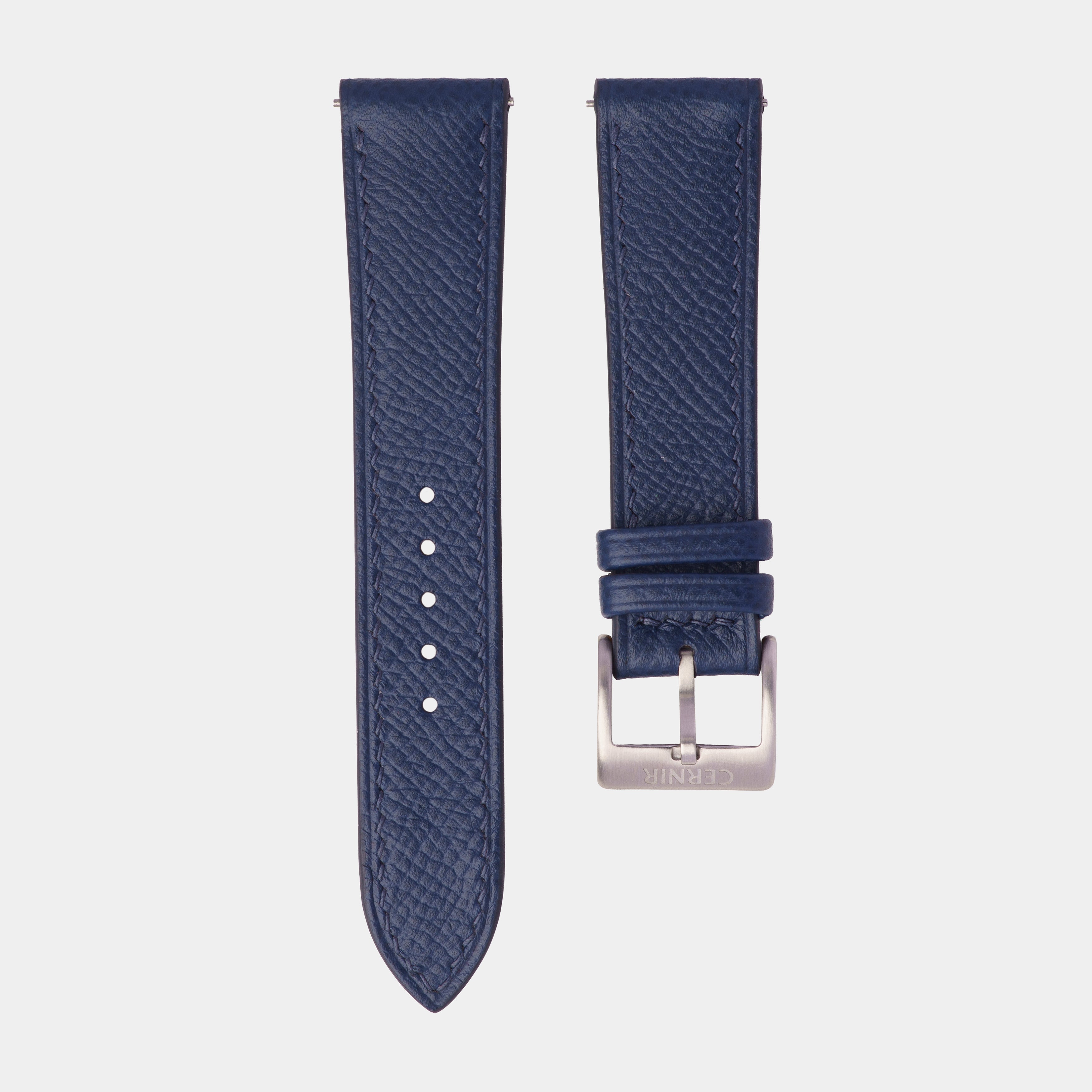 Navy Epsom Leather Slim Watch Strap