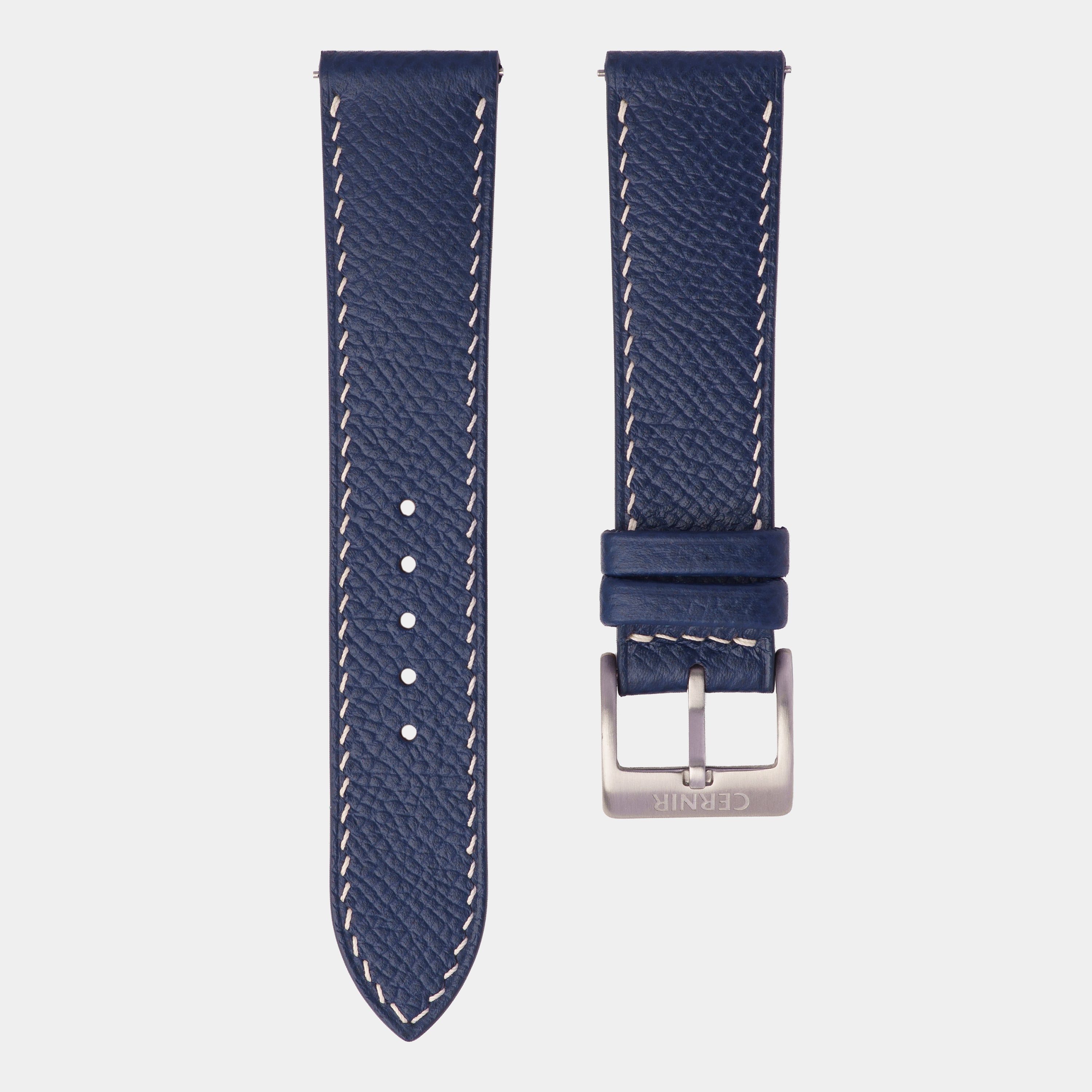 Navy Epsom Leather Watch Strap - Slim - Cream Stitch