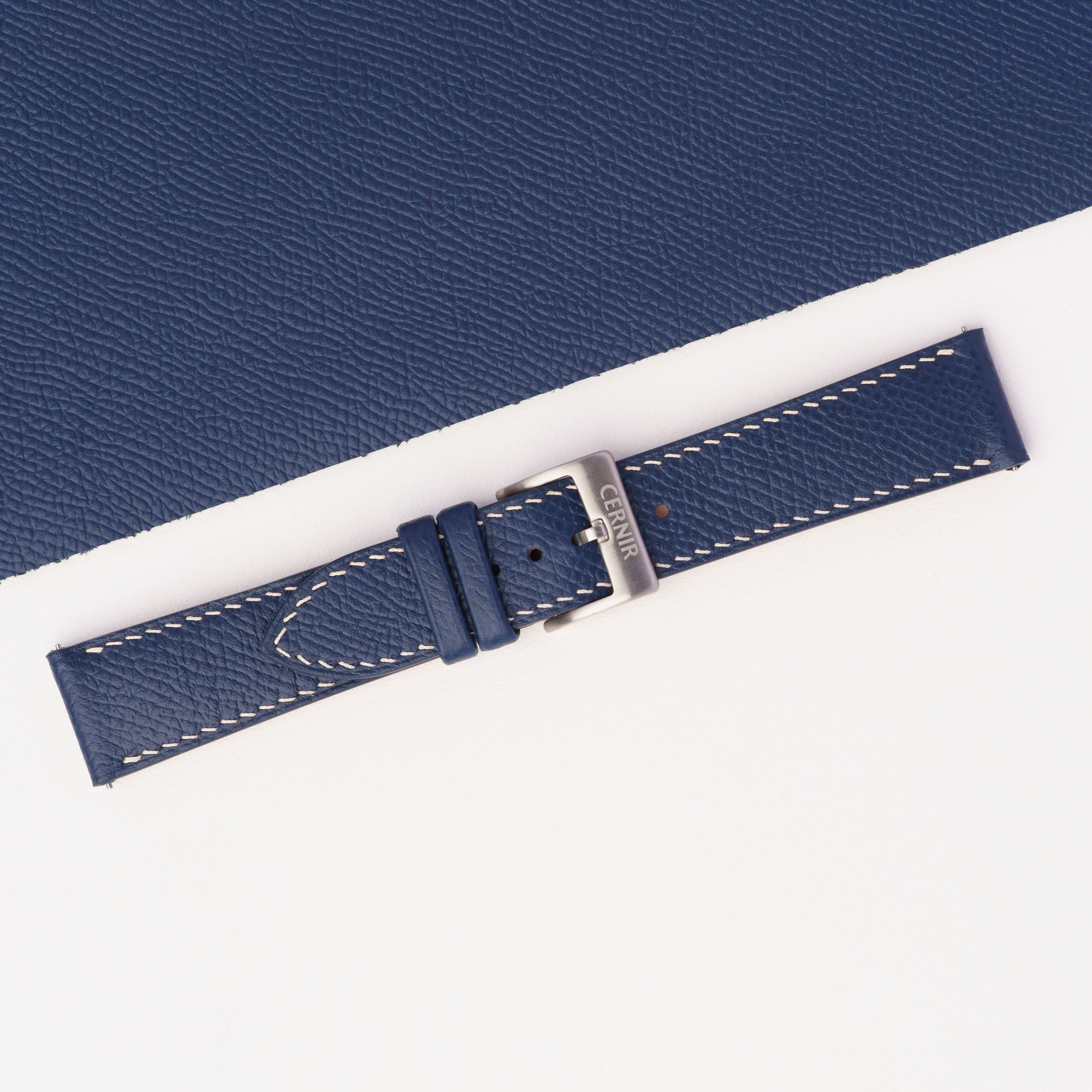 Navy Epsom Leather Watch Strap - Slim - Cream Stitch