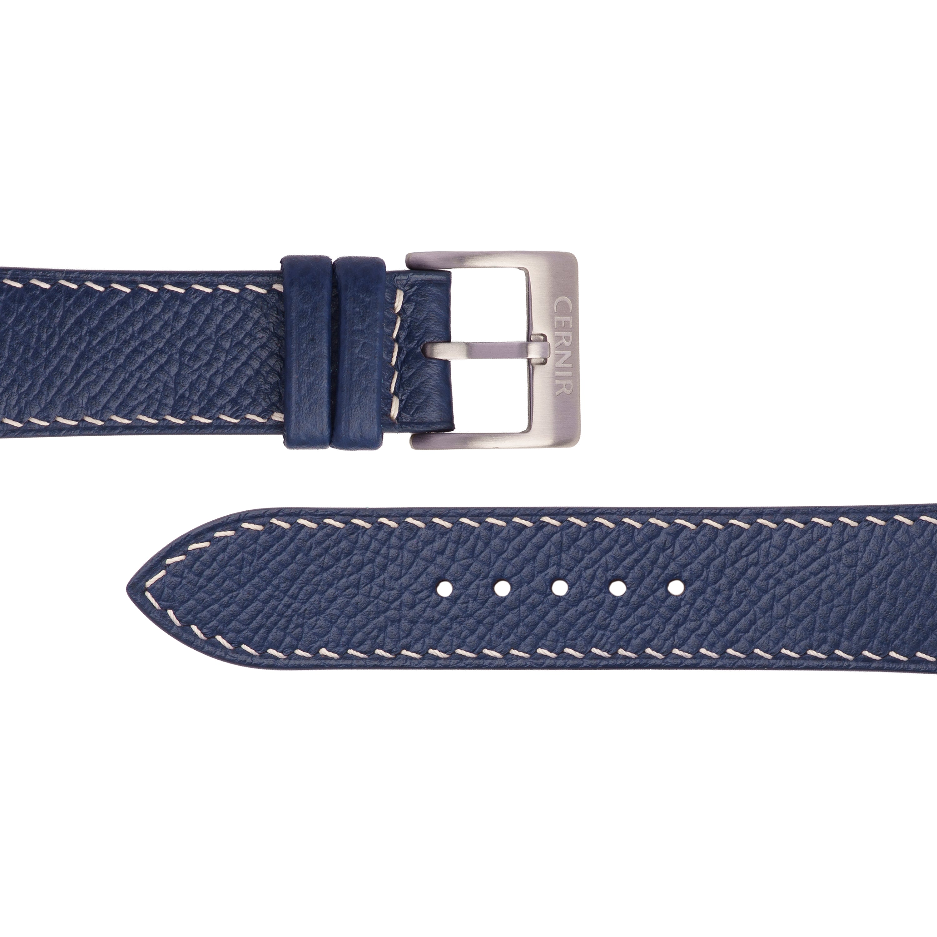 Navy Epsom Leather Watch Strap - Slim - Cream Stitch