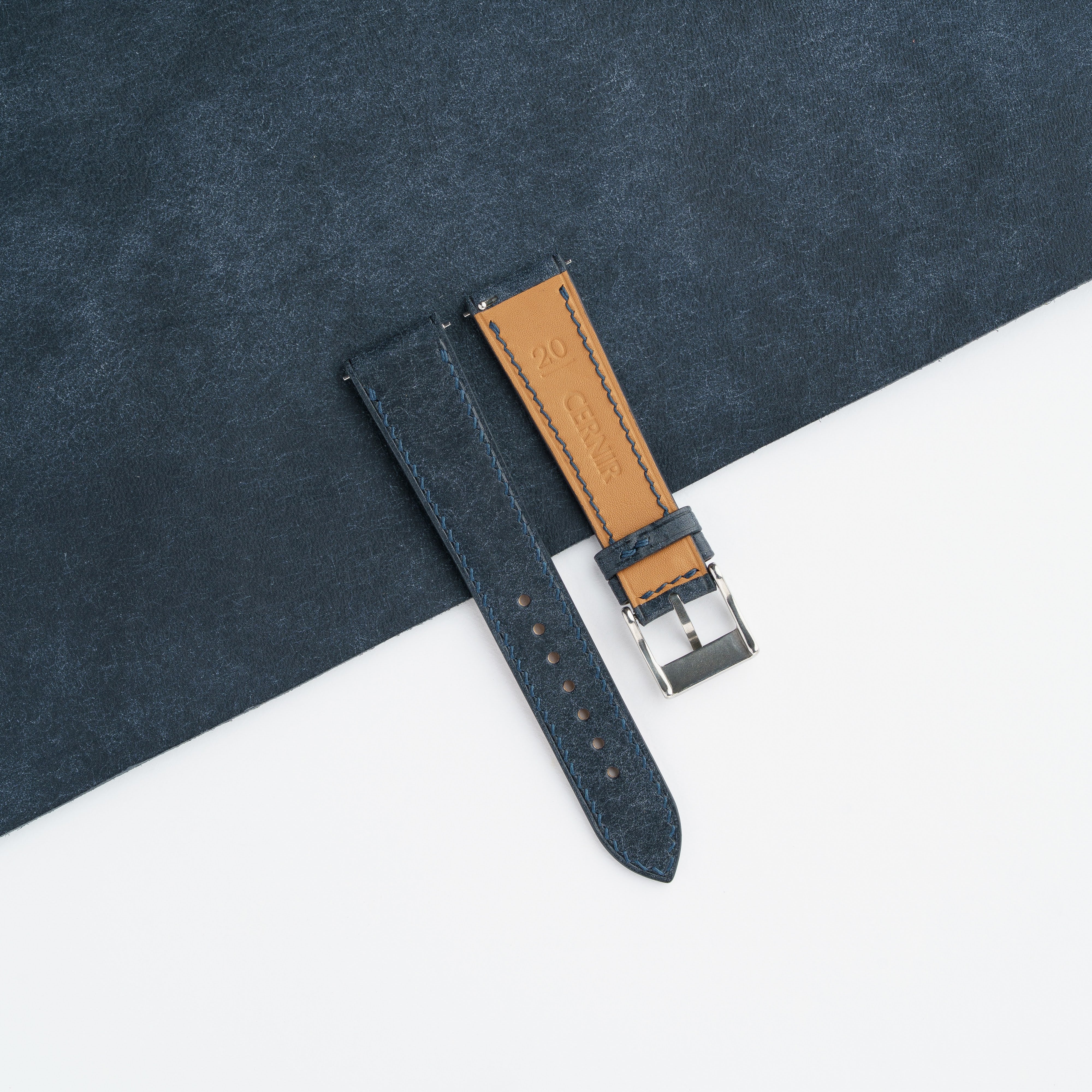 Navy Pueblo Leather Slim Watch Strap