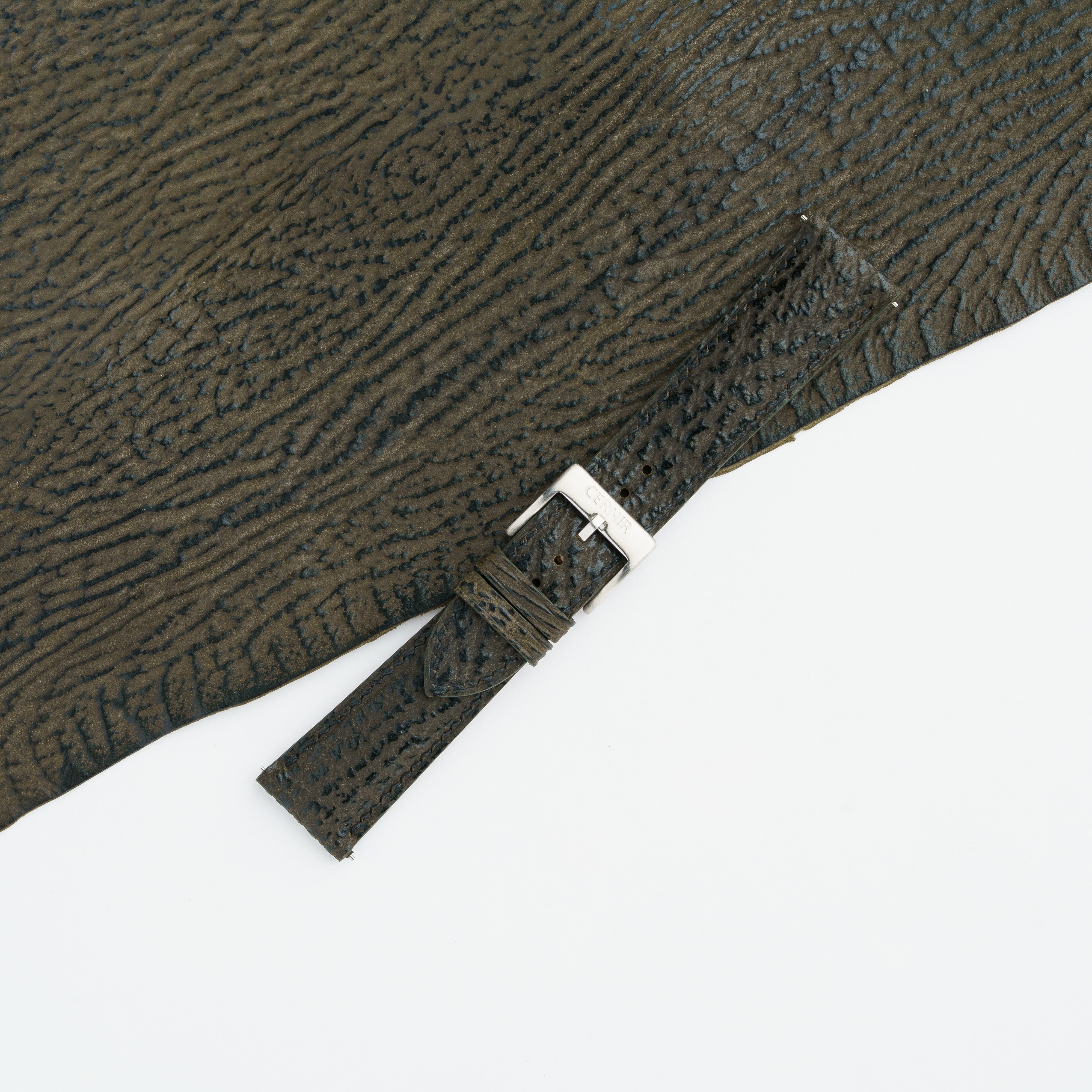 Olive Brown Shark Leather Padded Watch Strap