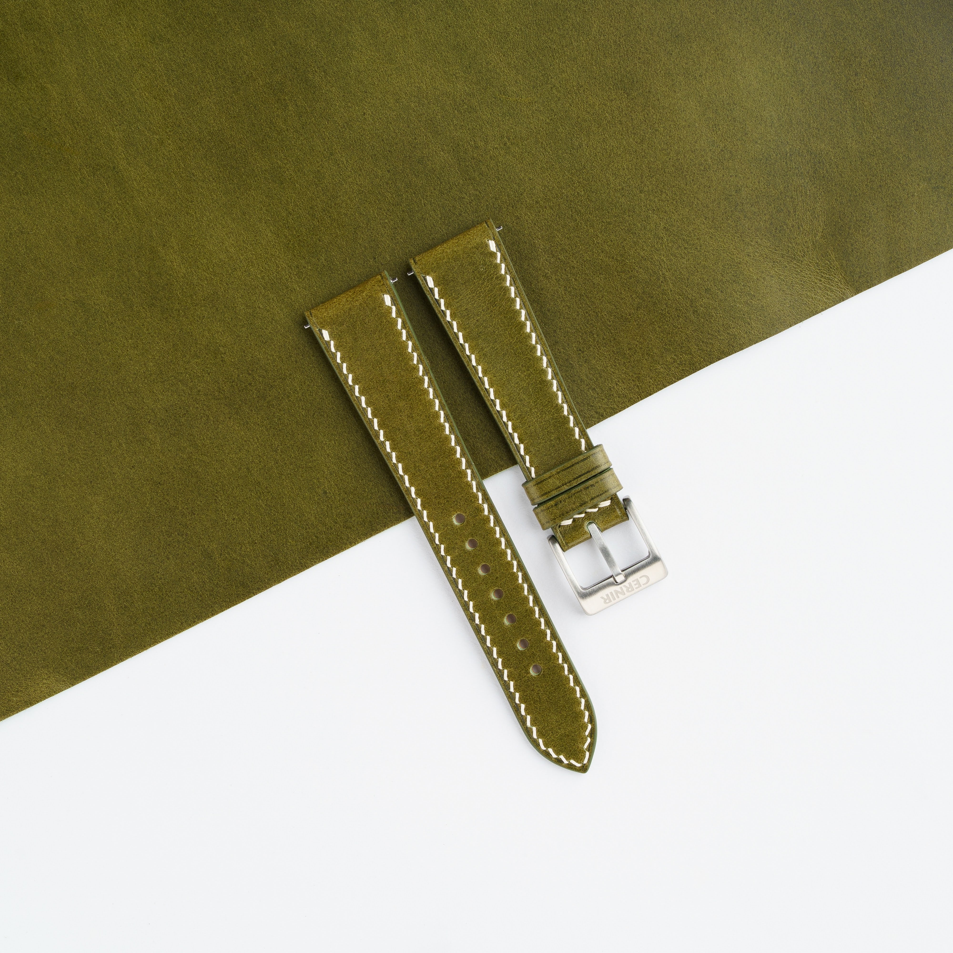 Olive Green Buttero Leather Slim Watch Strap