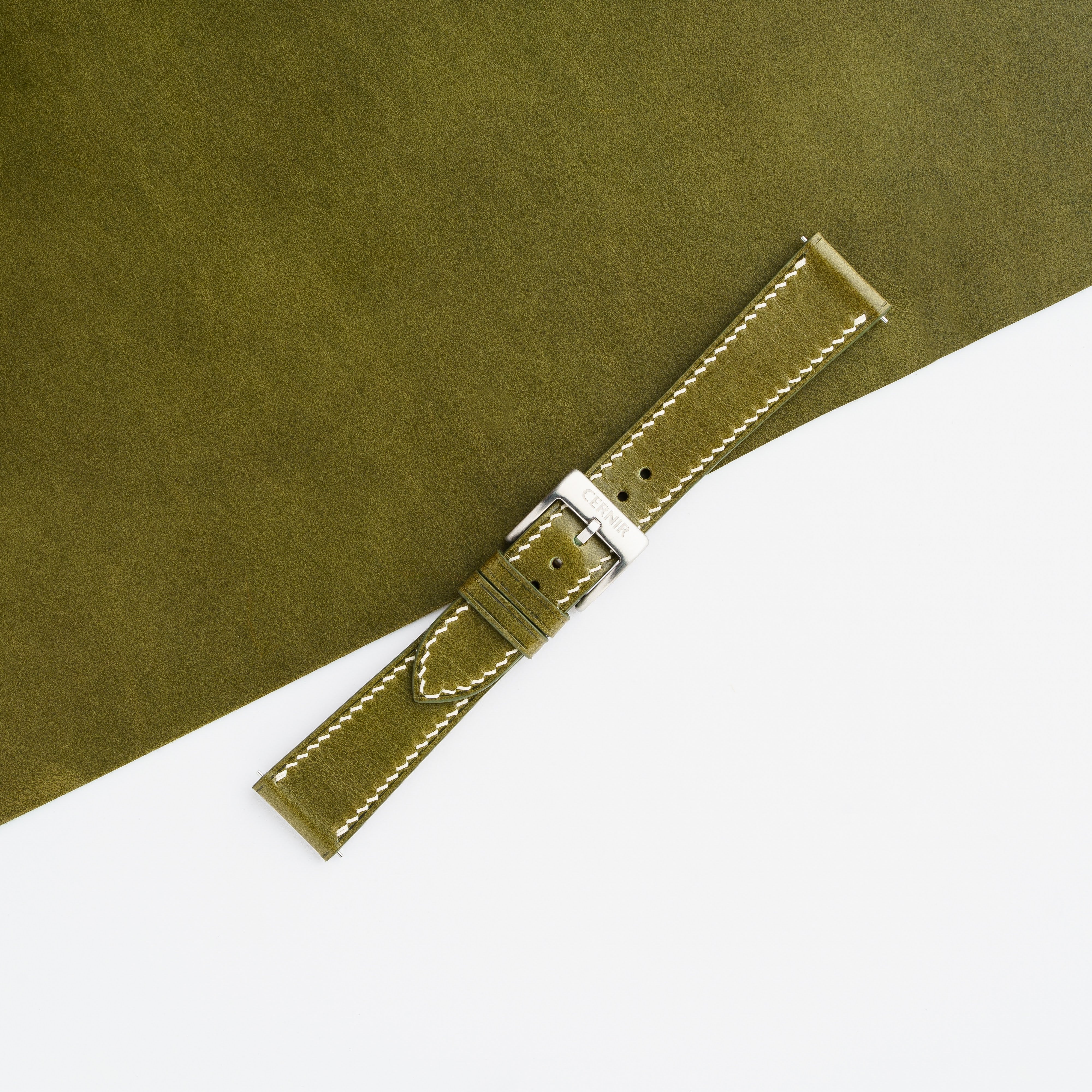 Olive Green Buttero Leather Slim Watch Strap