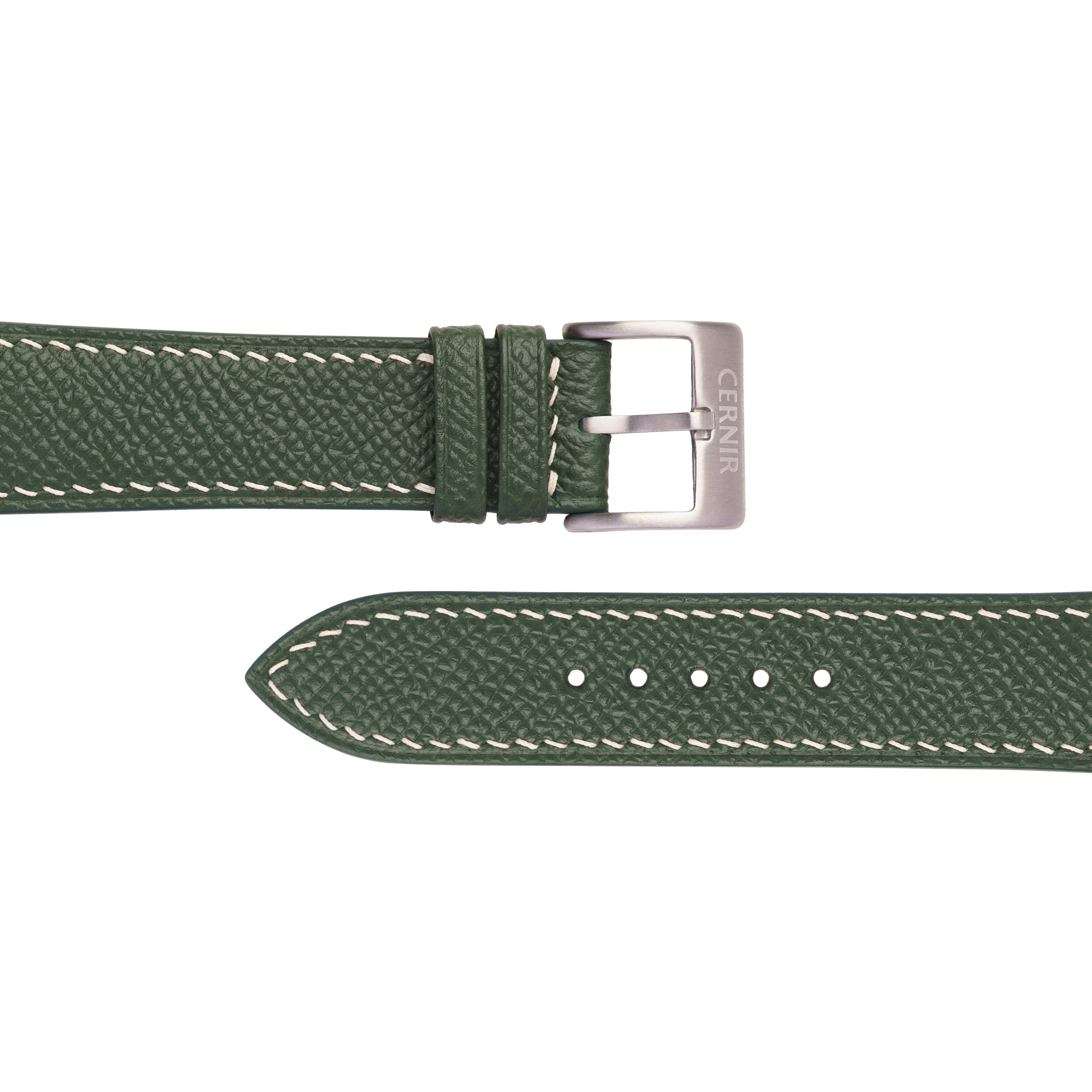 Olive Green Epsom Leather Watch Strap - Slim - Cream Stitch