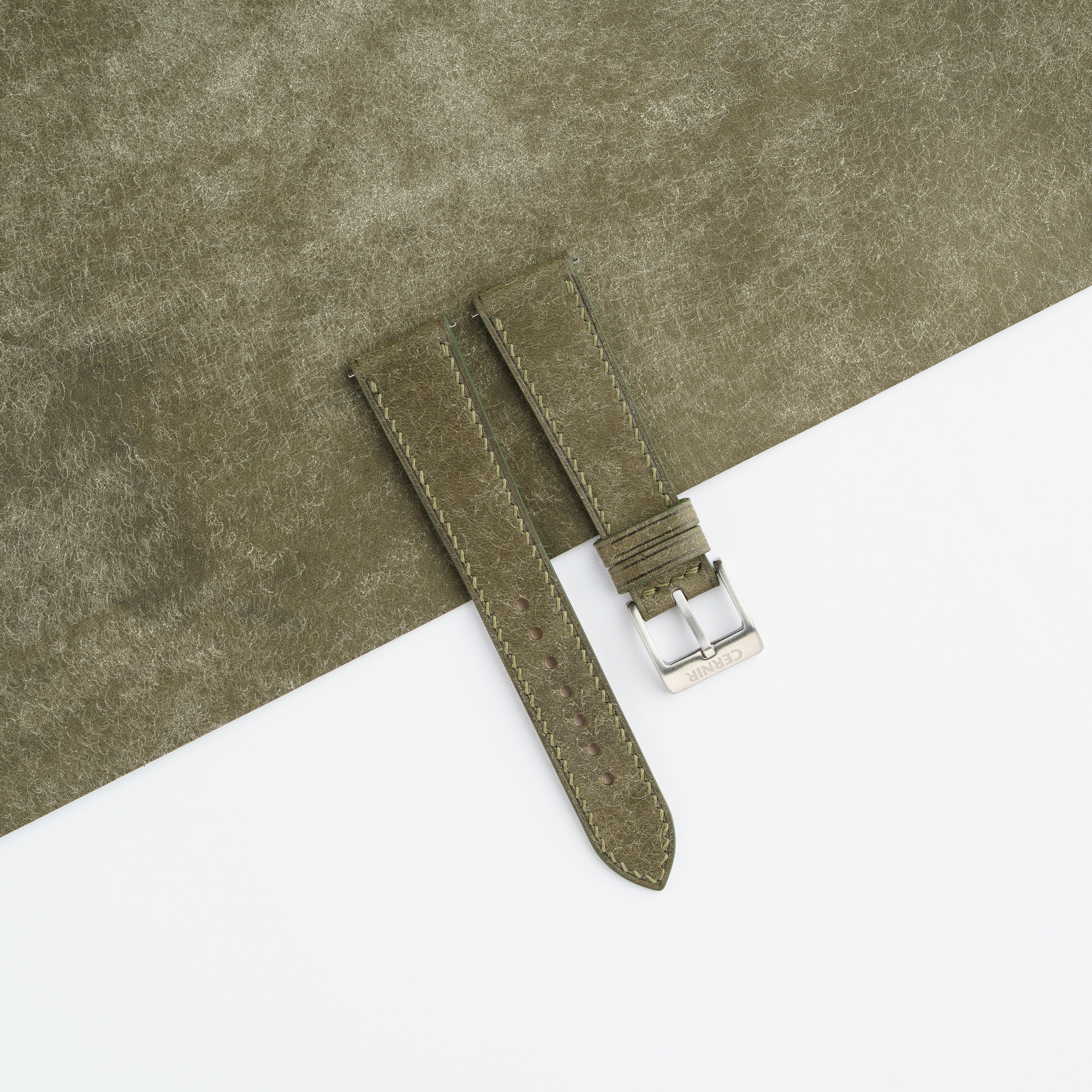 Olive Green Pueblo Leather Slim Watch Strap