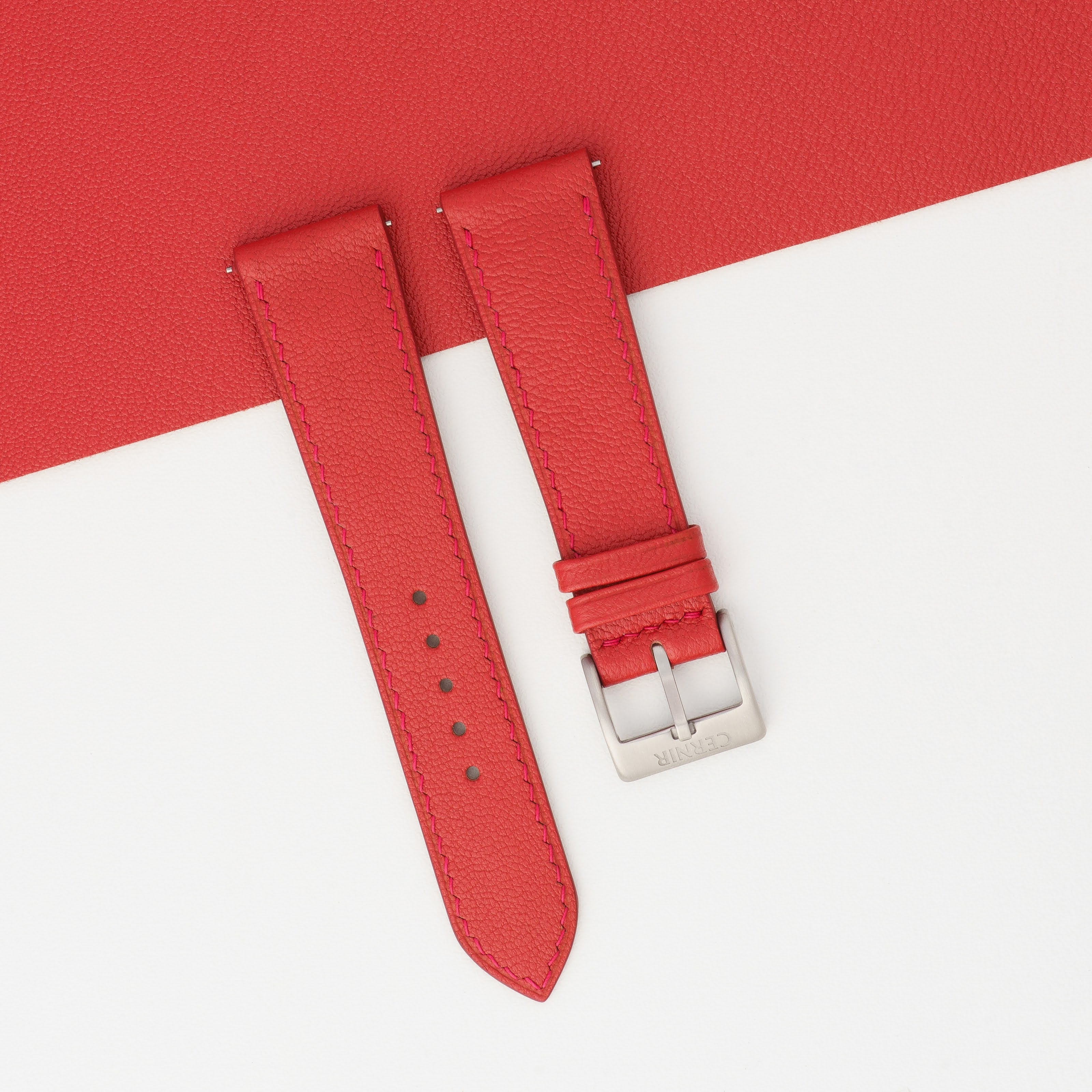 Red Alran Chevre Sully Leather Slim Watch Strap