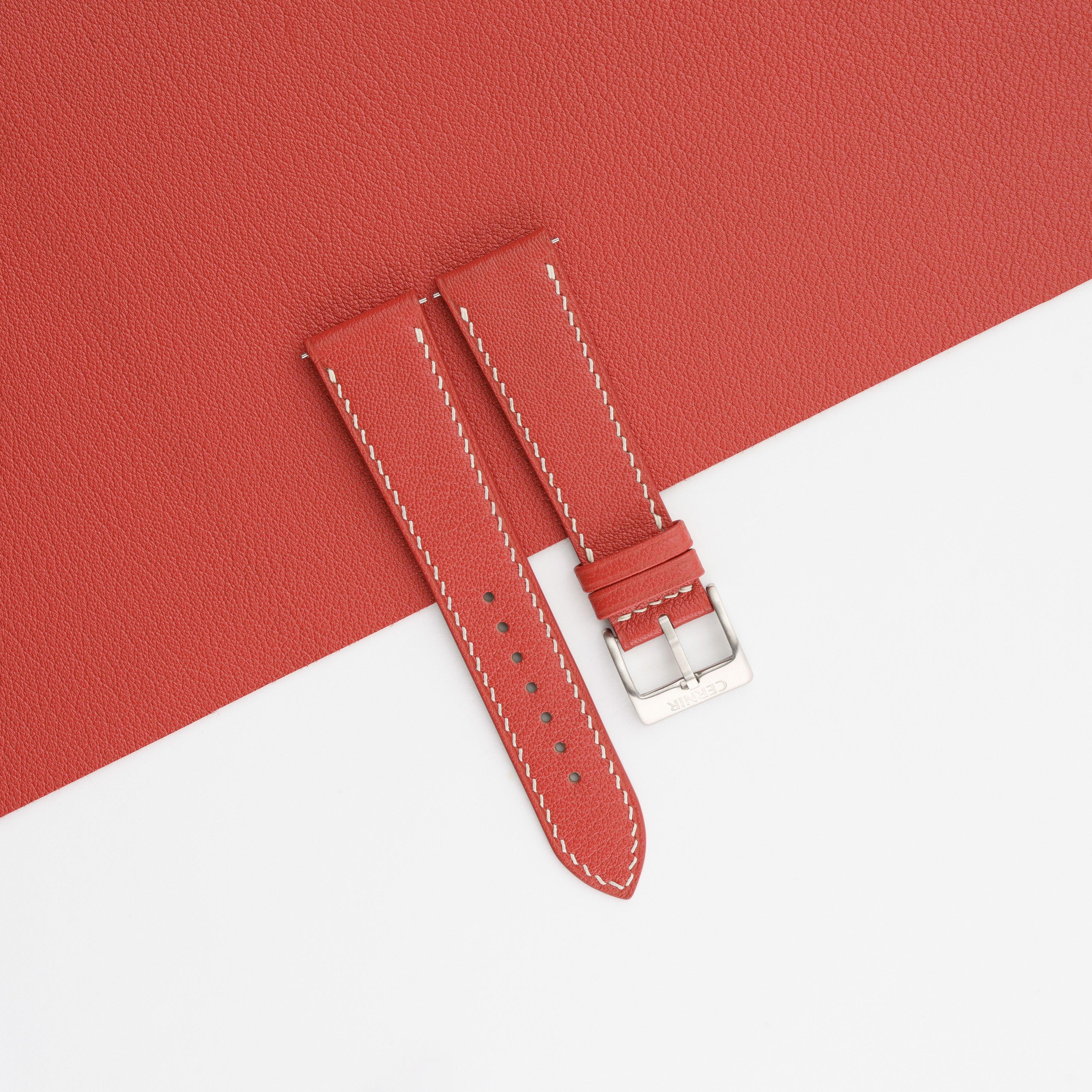 Red Alran Chevre Sully Leather Slim Watch Strap