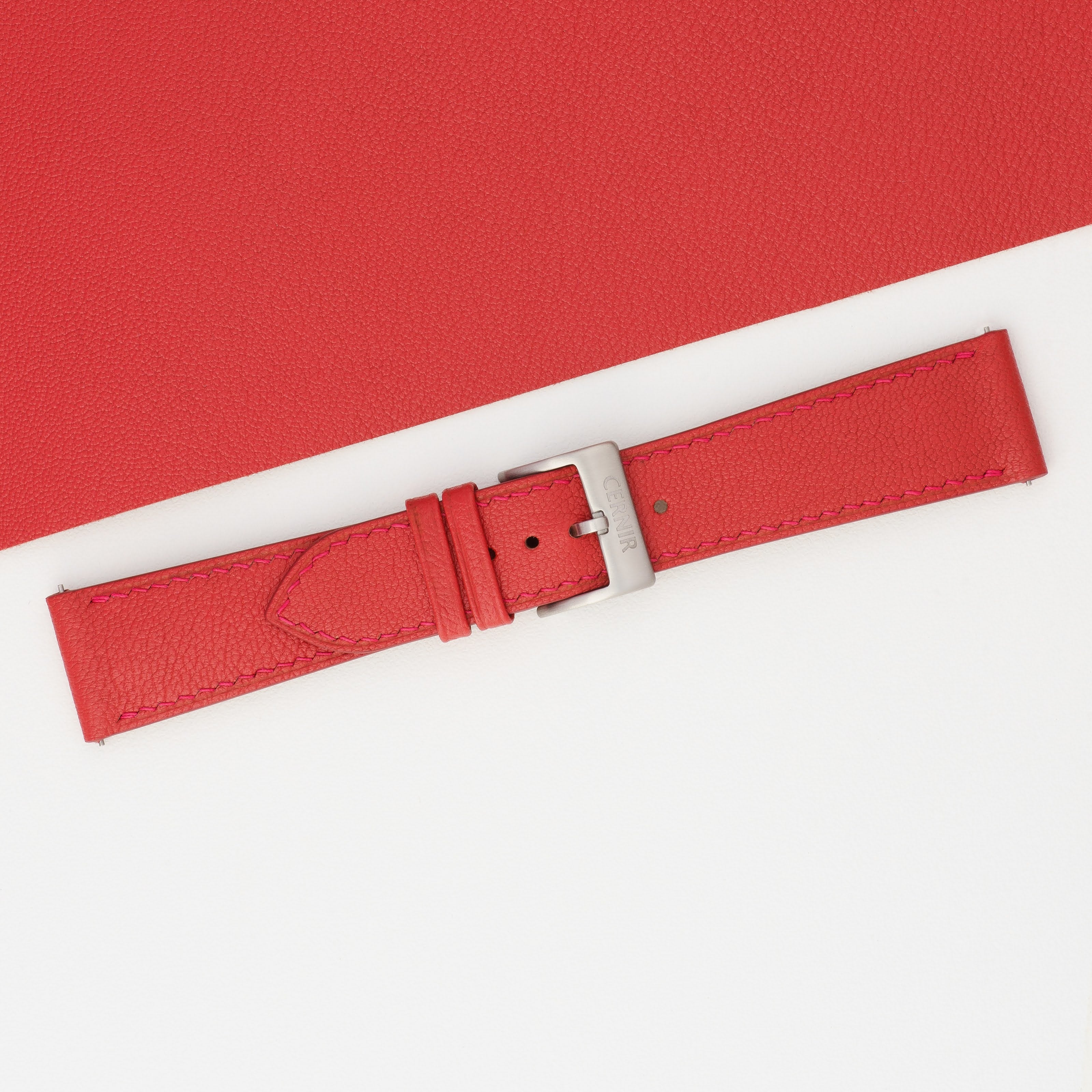 Red Alran Chevre Sully Leather Slim Watch Strap