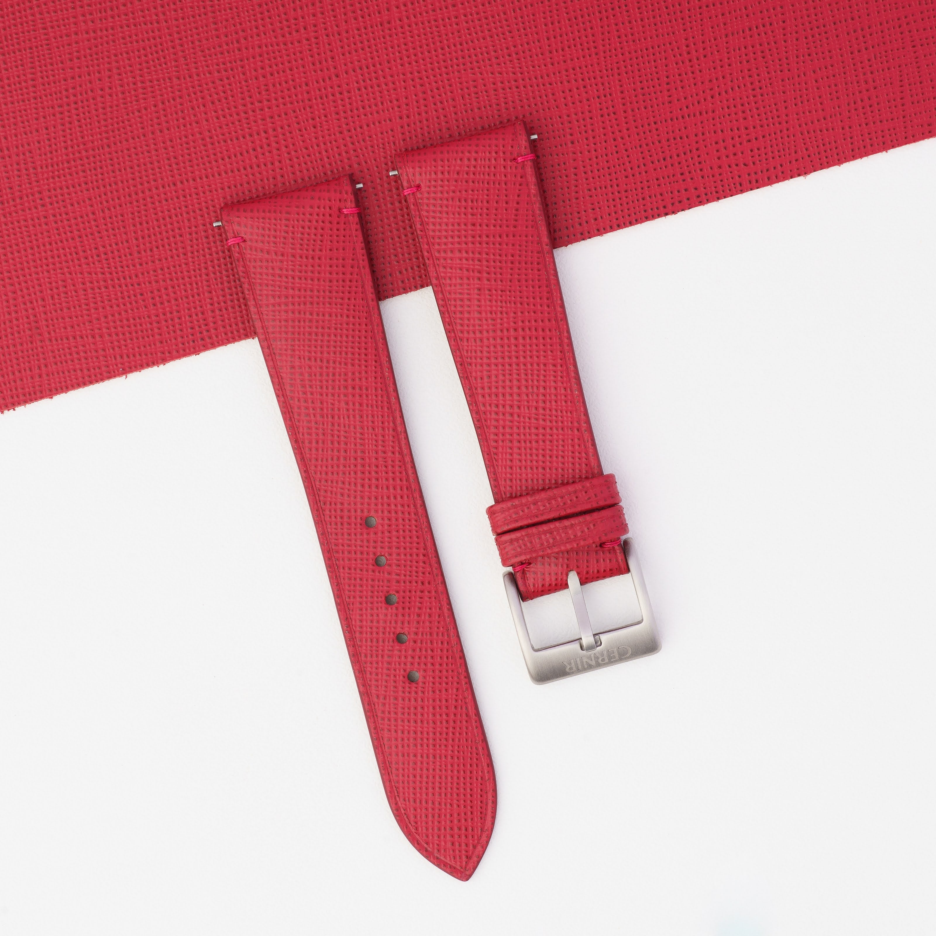 Red Saffiano Leather Slim Watch Strap - Stitchless