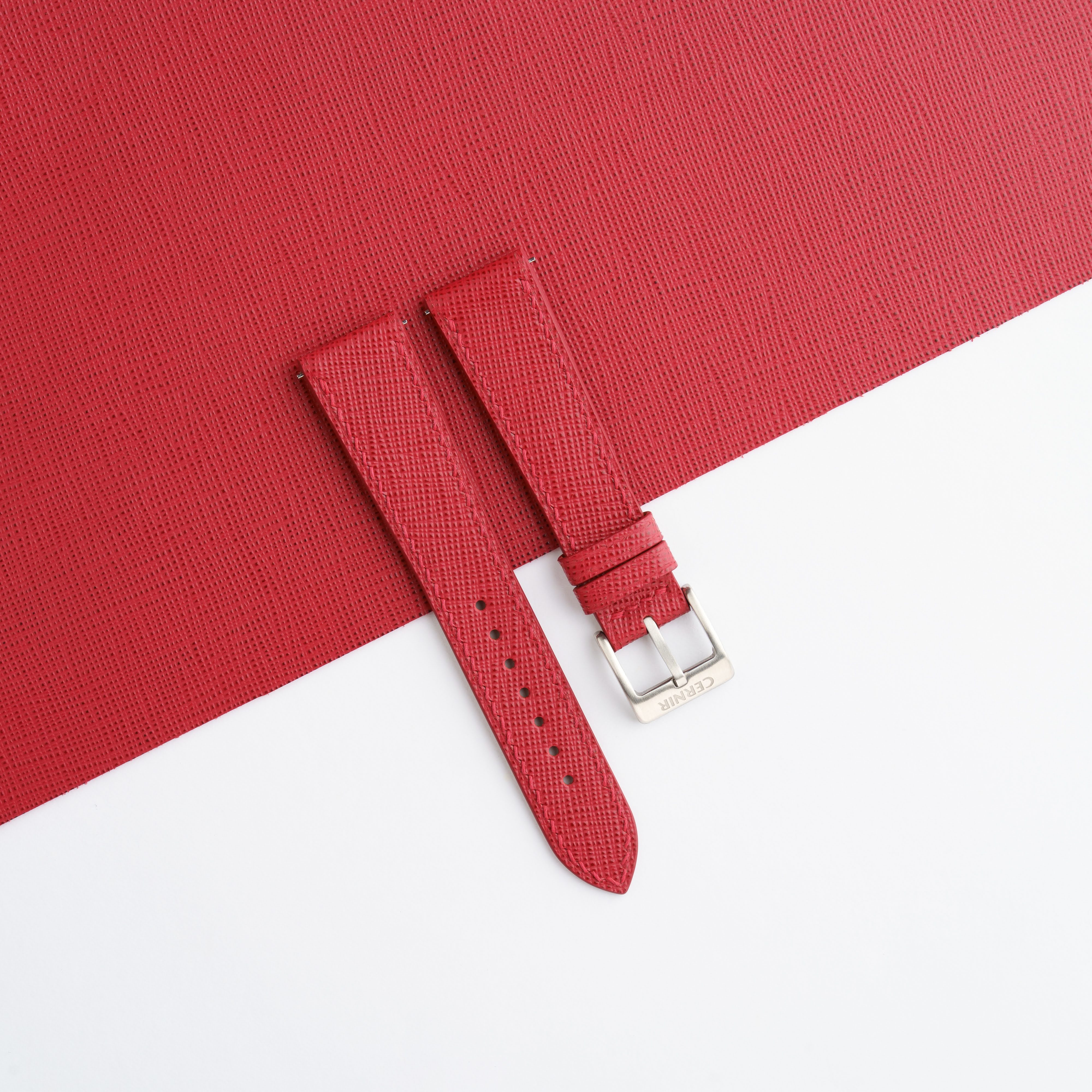 Red Saffiano Leather Slim Watch Strap by Cernir