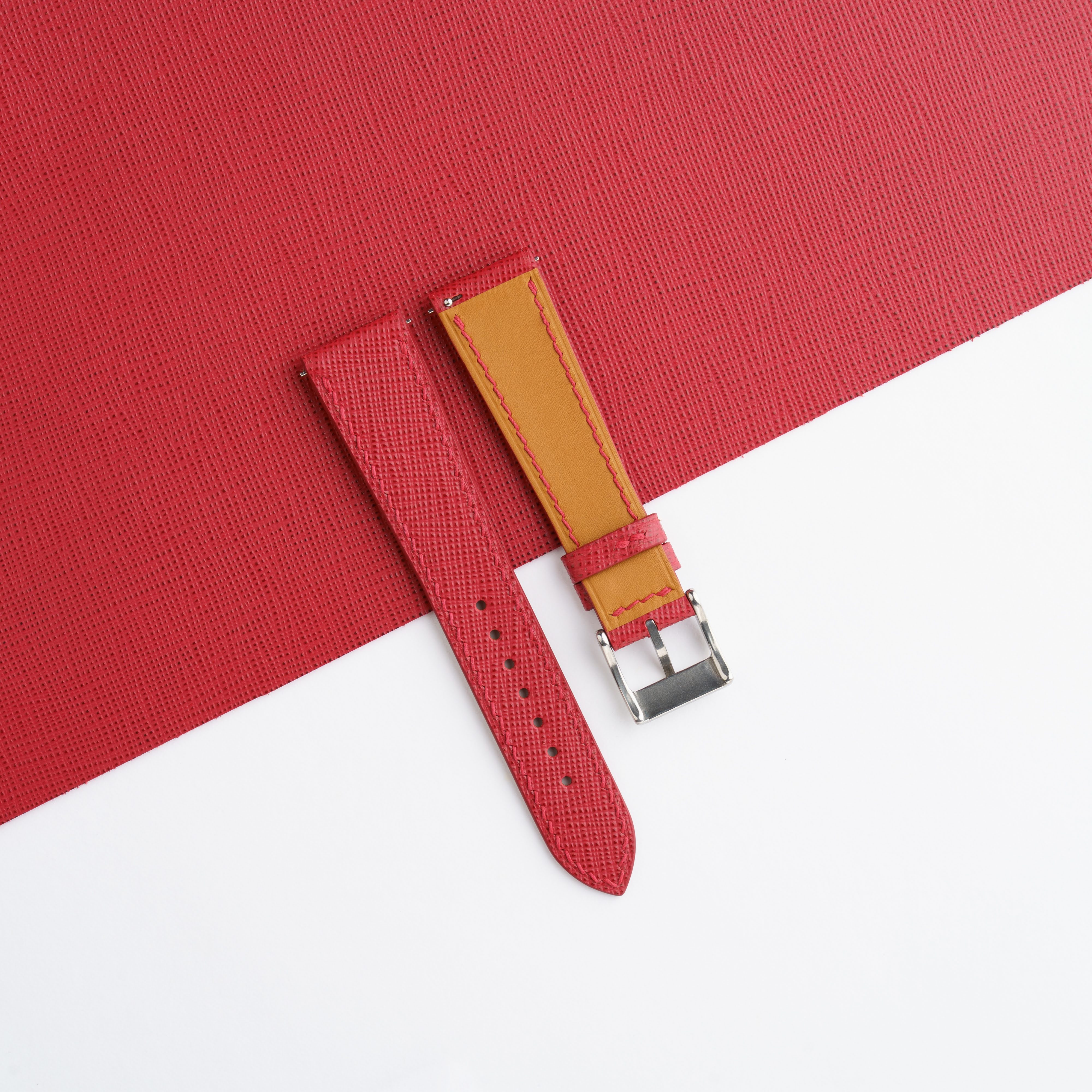 Red Saffiano Leather Slim Watch Strap by Cernir