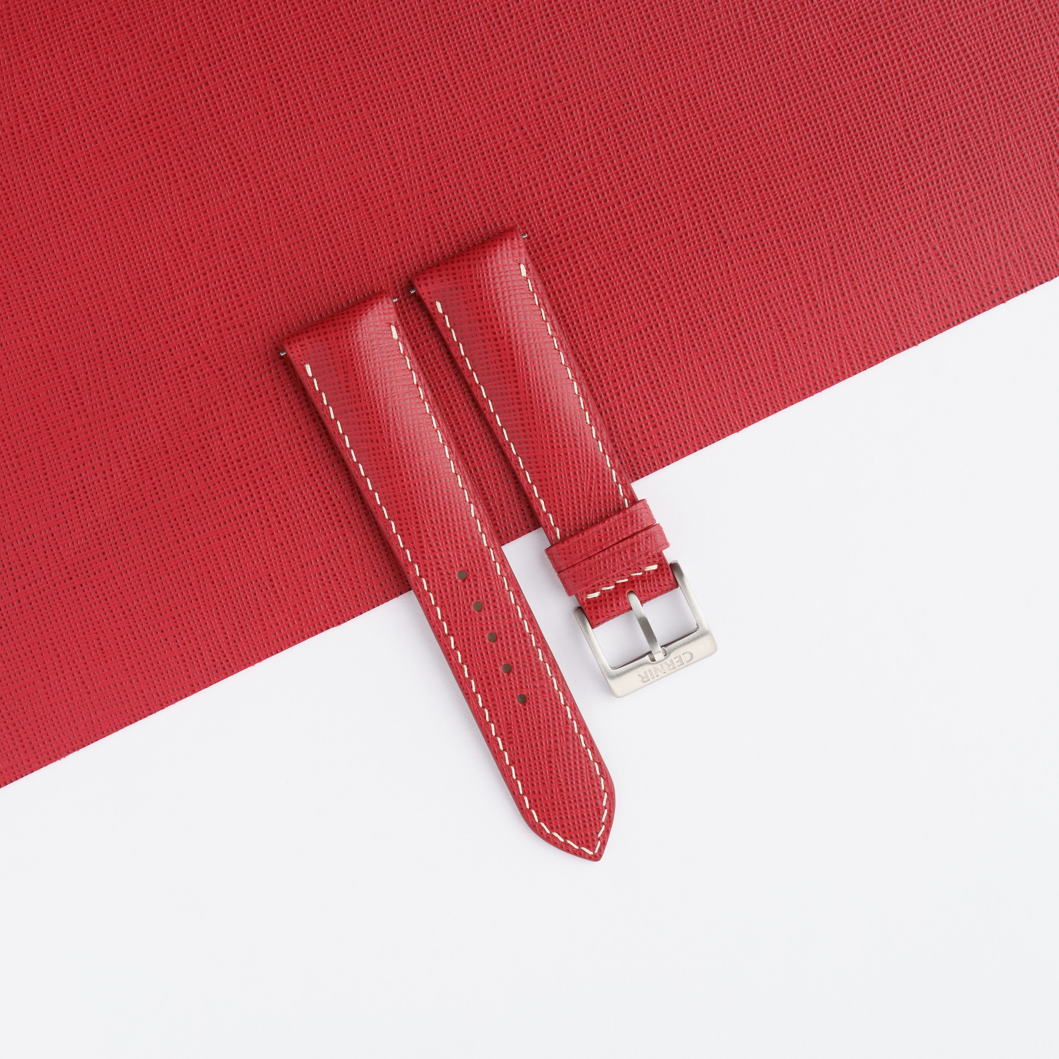Red Saffiano Leather Padded Watch Strap