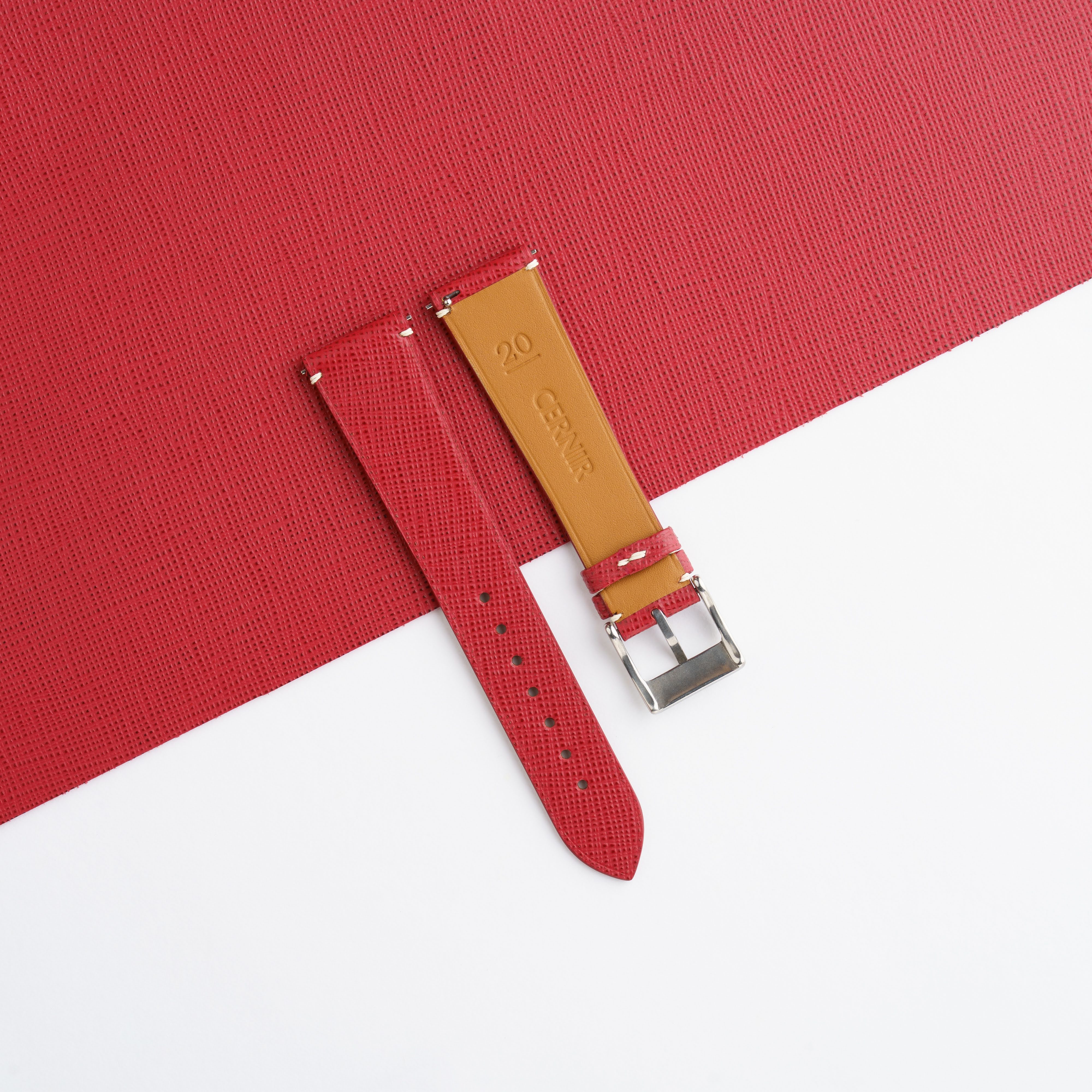 Red Saffiano Leather Stitchless Watch Strap