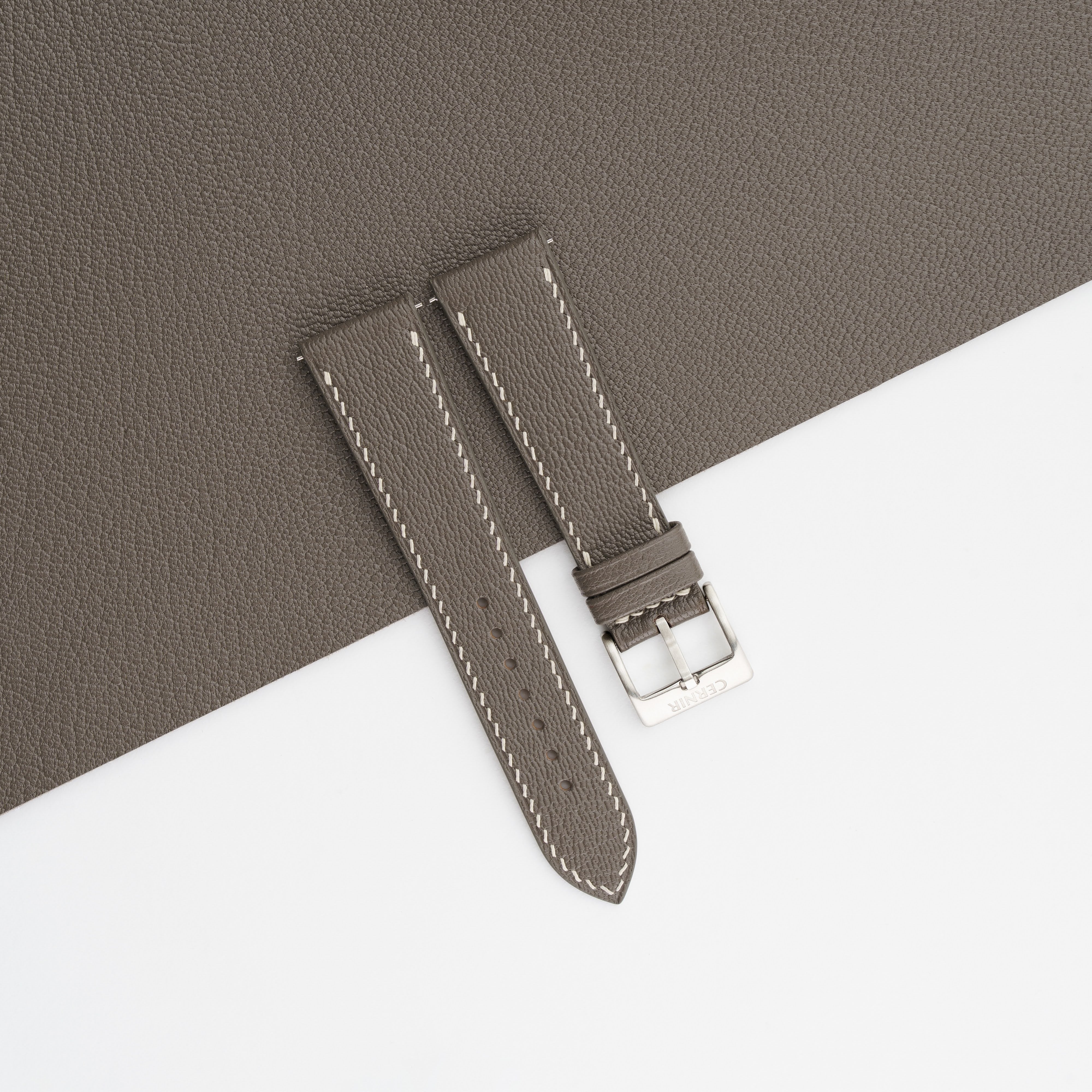 Taupe Alran Chevre Sully Leather Slim Watch Strap