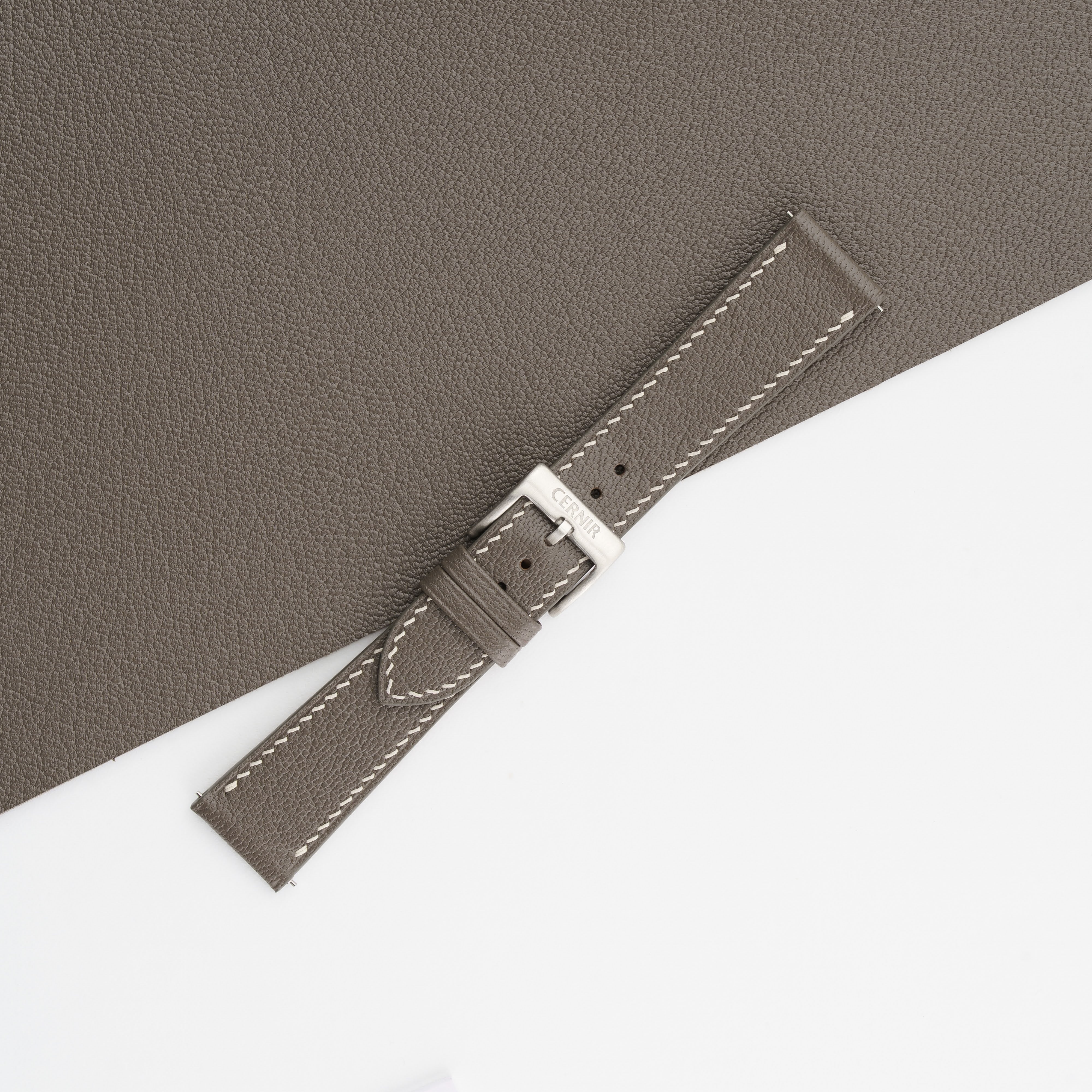 Taupe Alran Chevre Sully Leather Slim Watch Strap