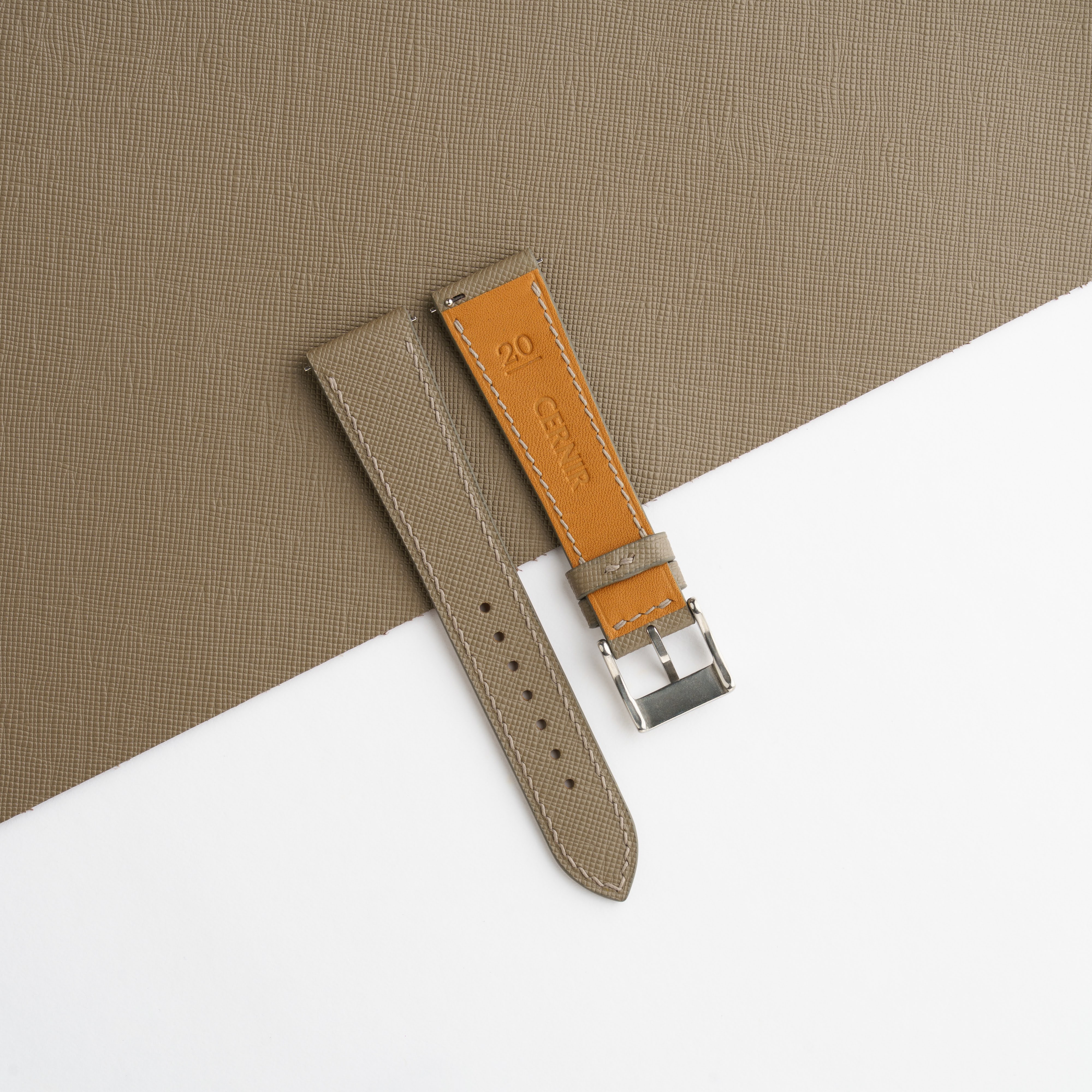 Taupe Saffiano Leather Slim Watch Strap by Cernir