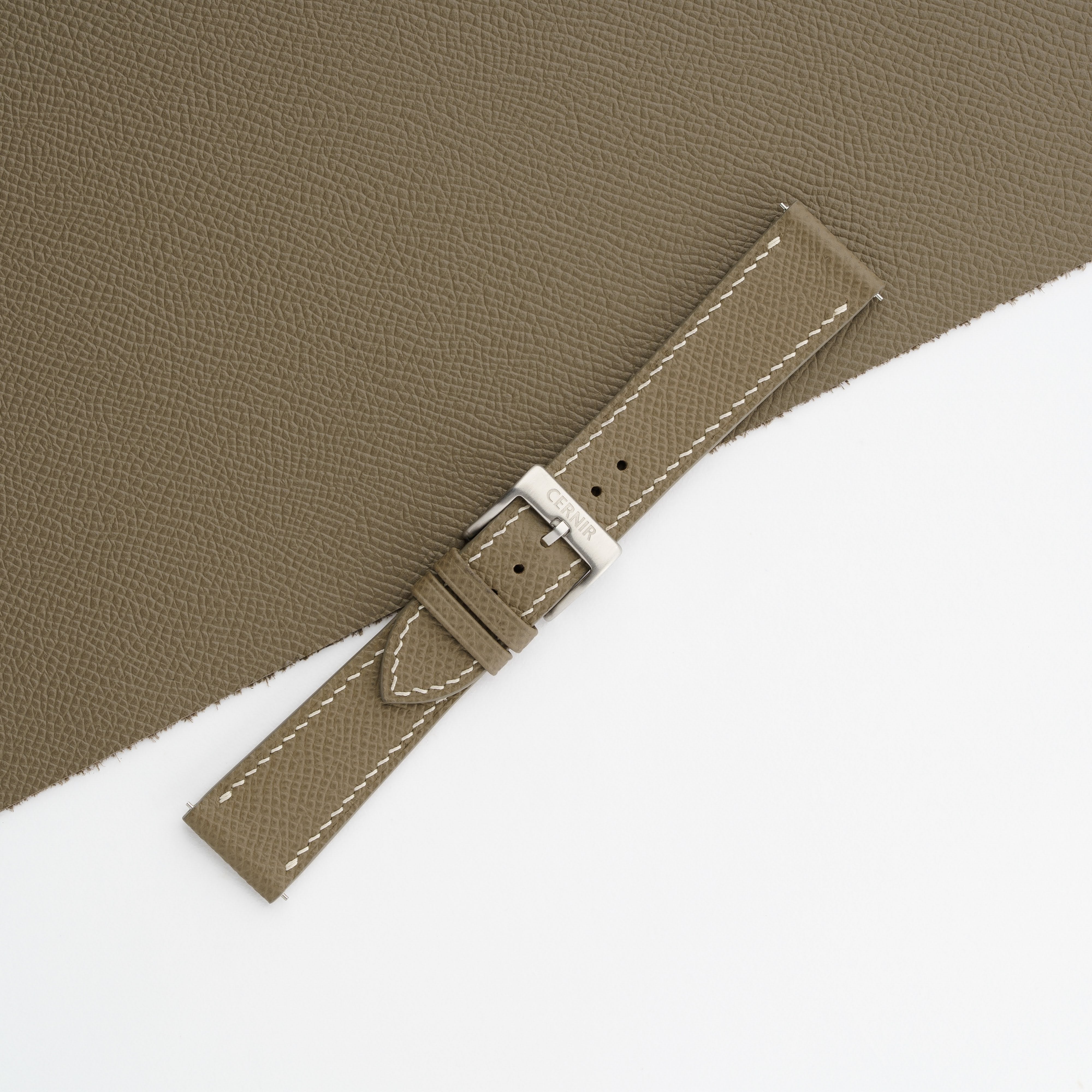 Taupe Epsom Leather Watch Strap - Slim - Cream Stitch